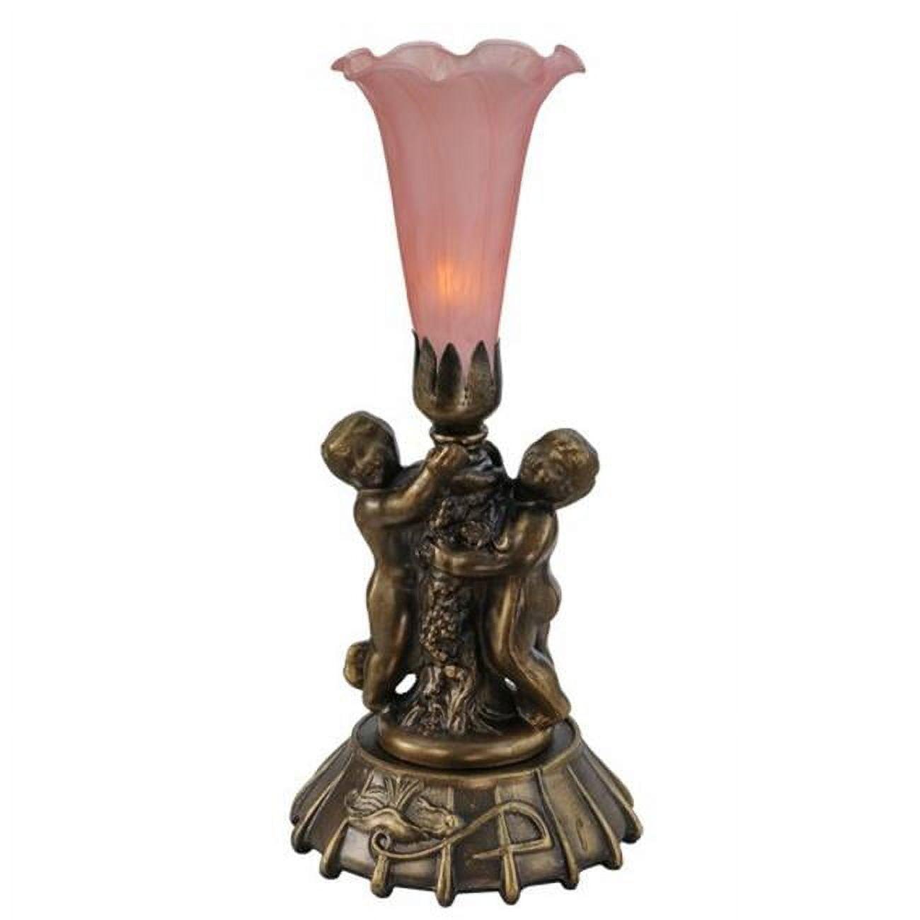 Elegant Cherub Pond Lily 12" Stained Glass Pink Mini Lamp