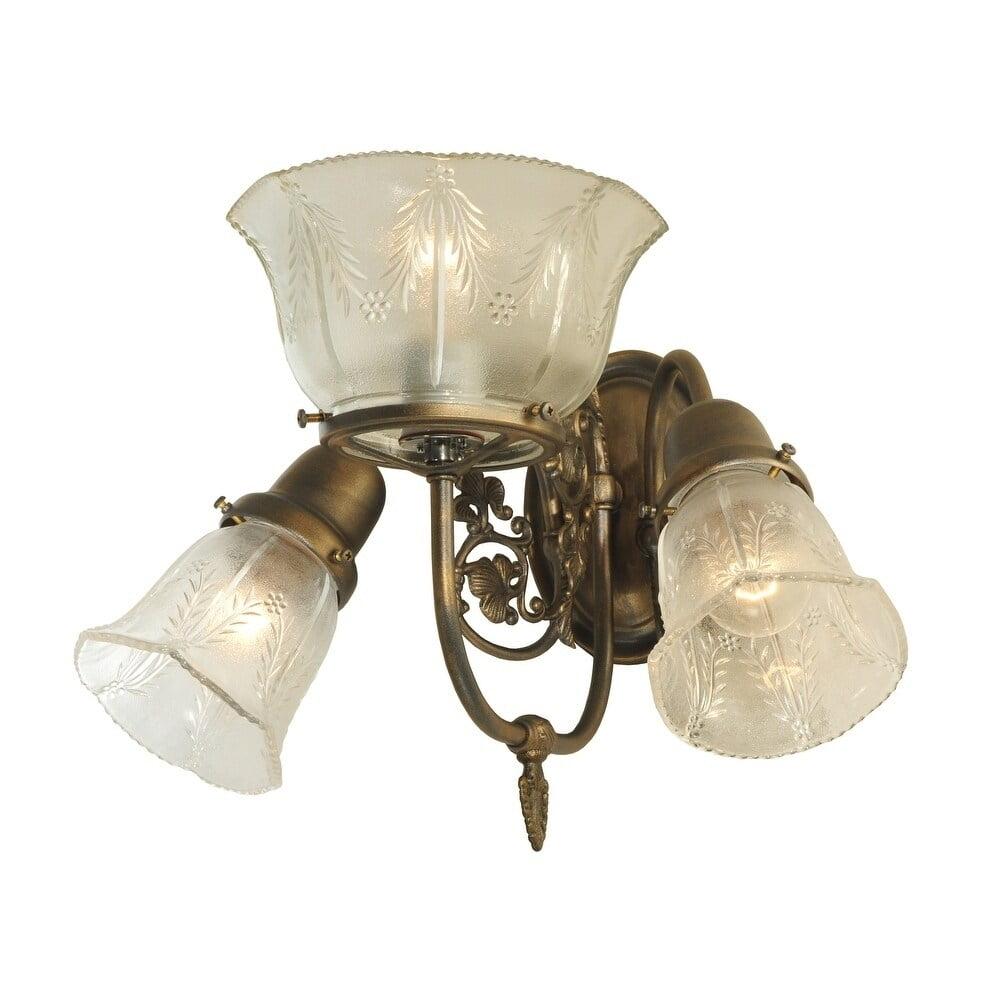 Antique Brass 3-Light Brown and Clear Wall Sconce