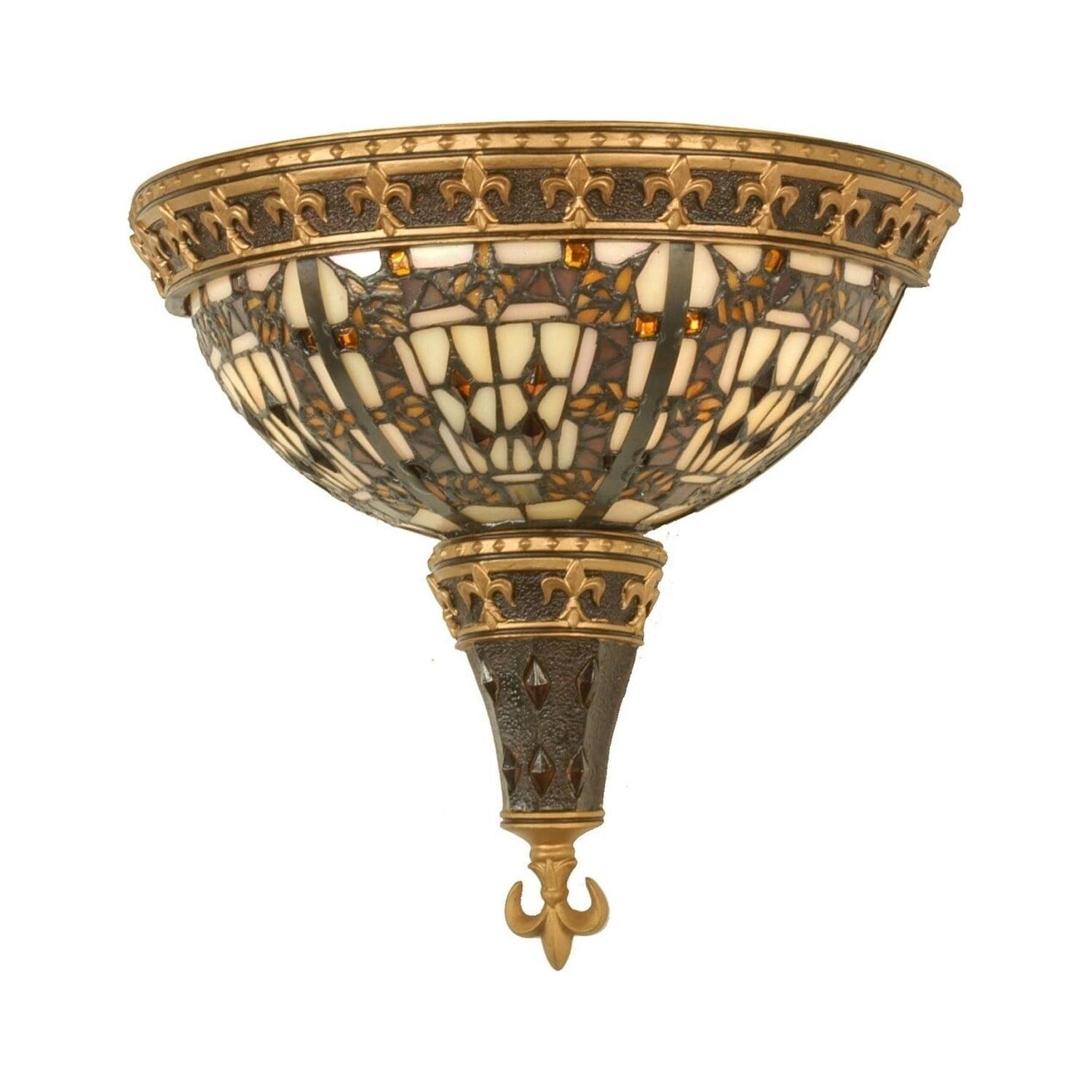 Majestic Fleur-de-Lis 18" Bronze Sconce with Stained Glass Shade