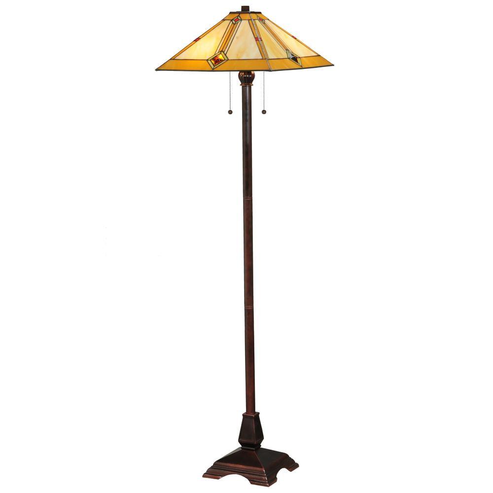 Mahogany Bronze 62" Mission-Style Stained Glass Floor Lamp