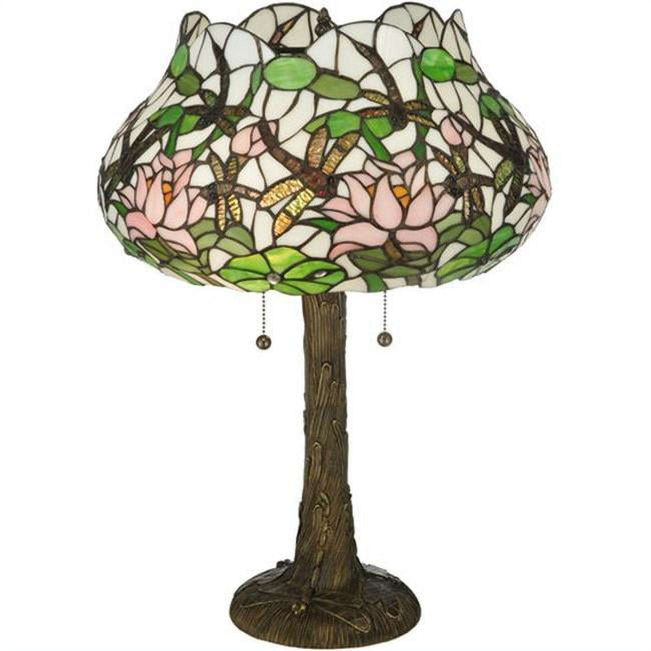 Dragonfly Bloom 22.5" Stained Glass Table Lamp in Mahogany Bronze