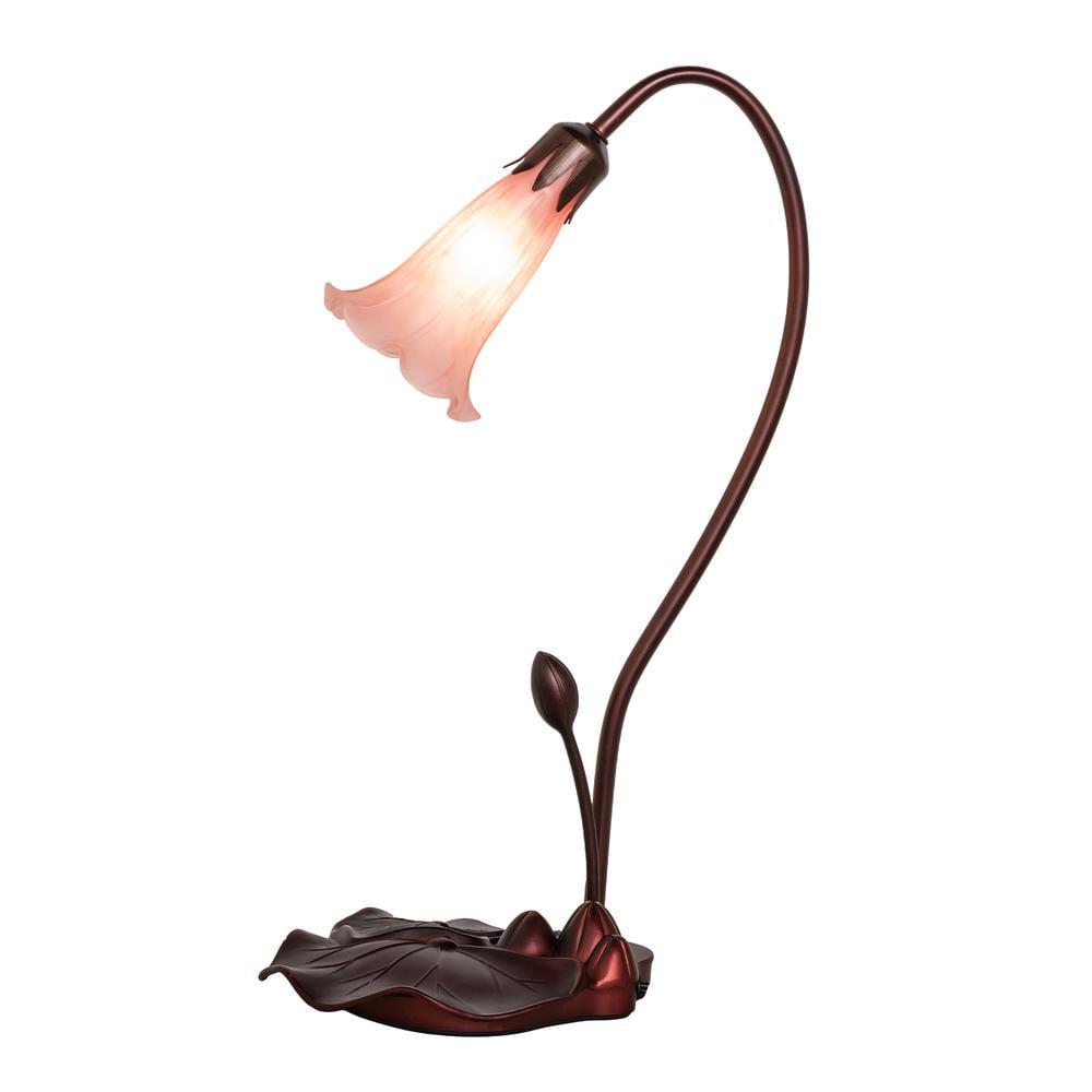 16" Pink Stained Glass and Bronze Accent Lamp