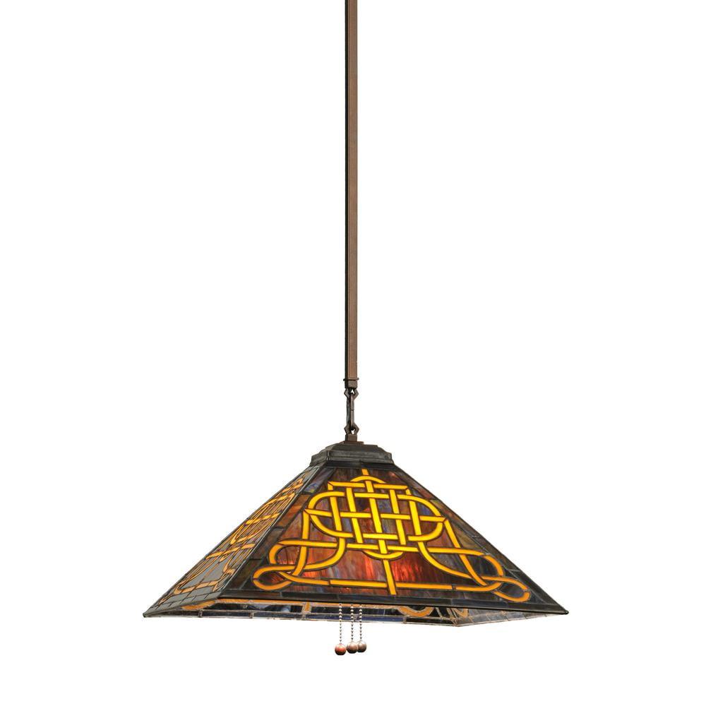 Mission Style Mahogany Bronze Glass Pendant Light