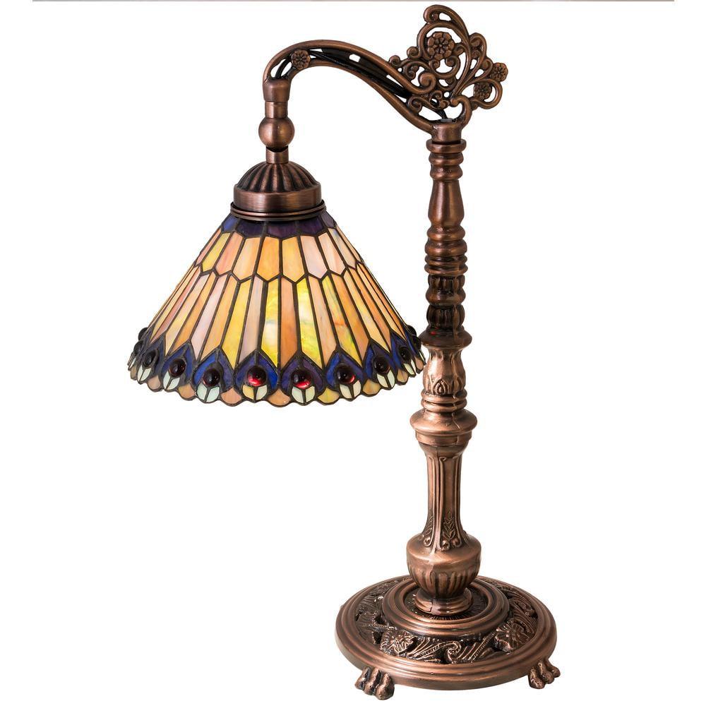 19" Mahogany Bronze Stained Glass Table Lamp