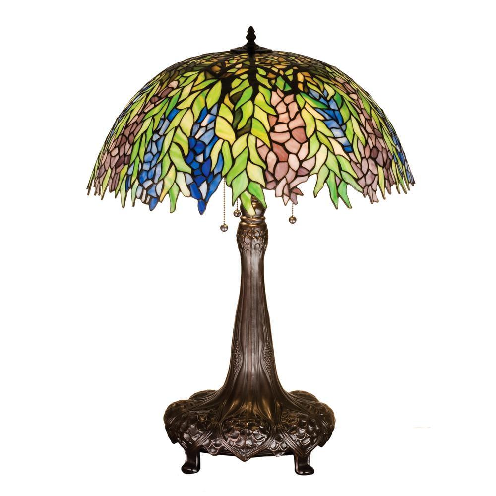 31" Multicolor Stained Glass and Bronze Table Lamp