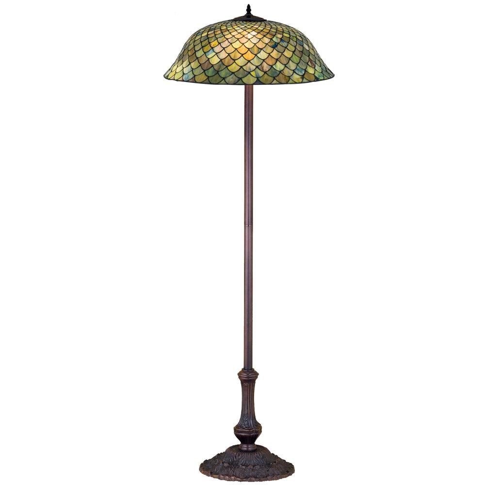 Elegant Bronze 3-Light Fishscale Stained Glass Floor Lamp