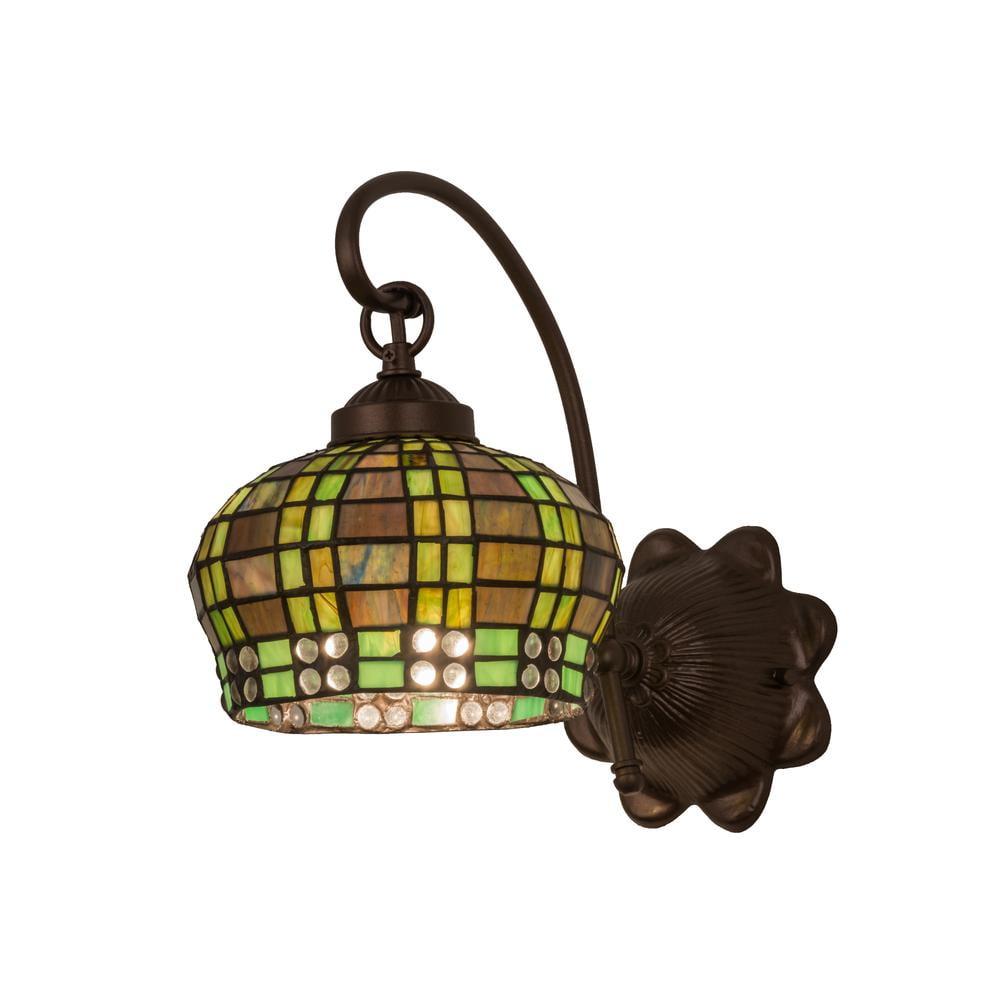 Bronze Dimmable 1-Light Jeweled Basket Wall Sconce