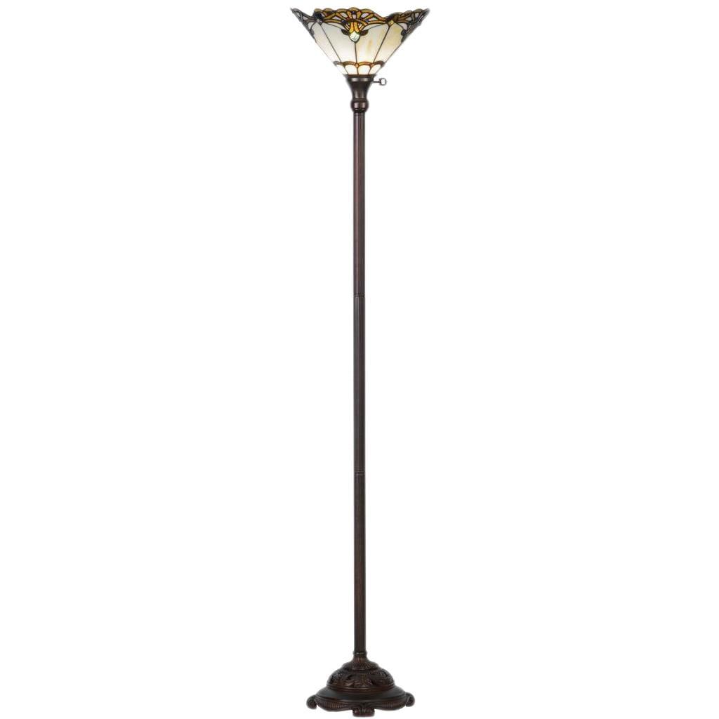 70'' Mahogany Bronze Stained Glass Torchiere Floor Lamp