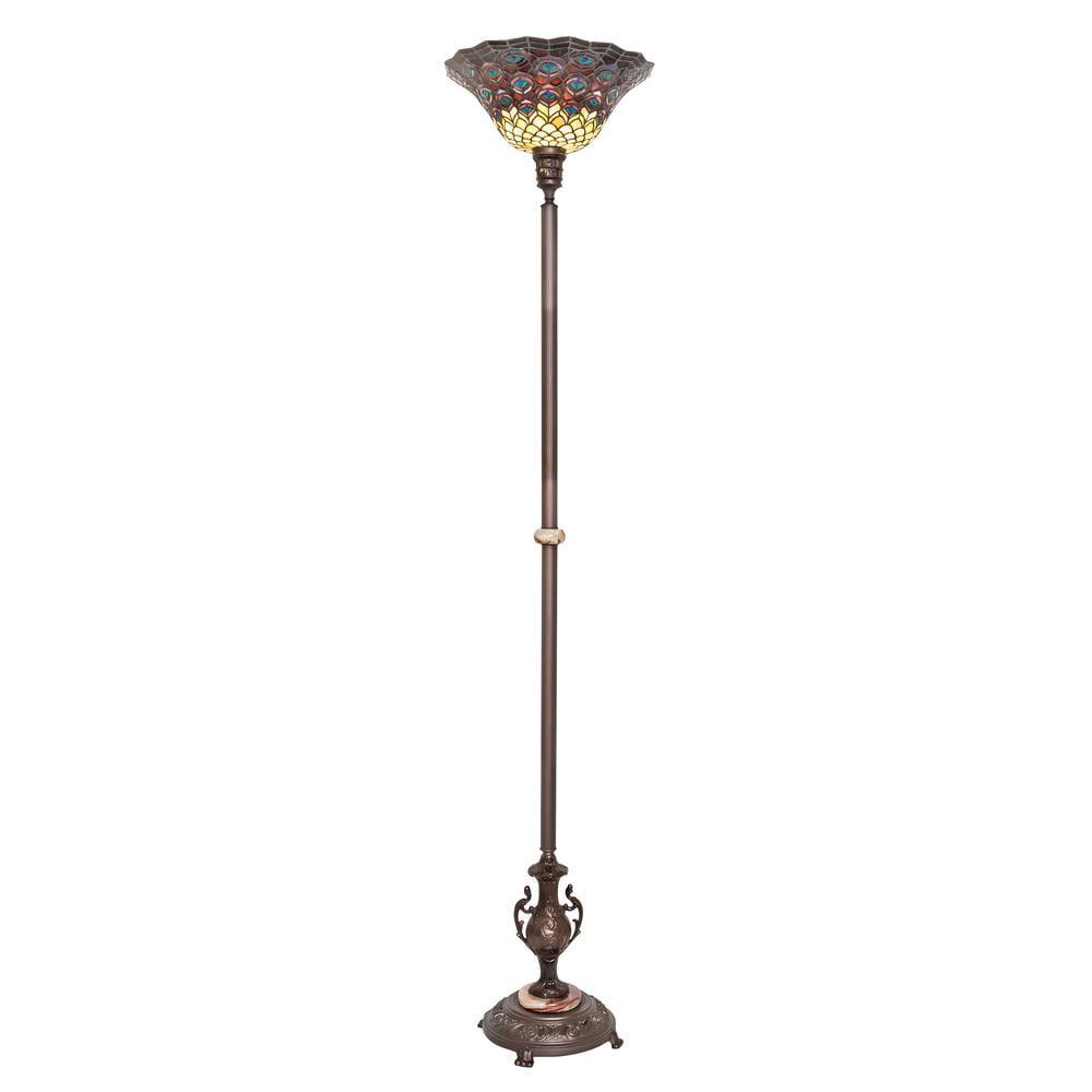 Elegant Bronze St. Louis Blues Stained Glass Torchiere Floor Lamp