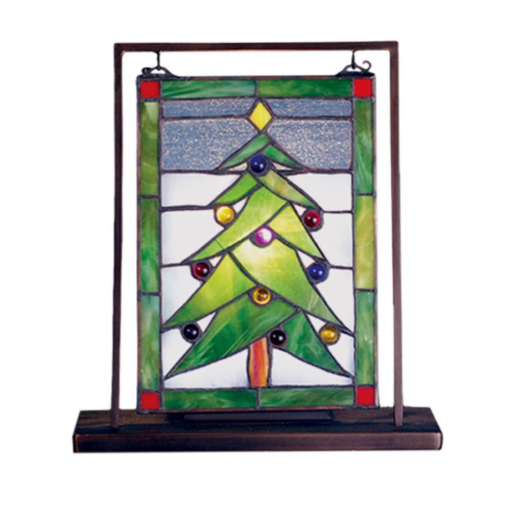 Festive Pine Green and Snow White 10.5'' Stained Glass Christmas Tree