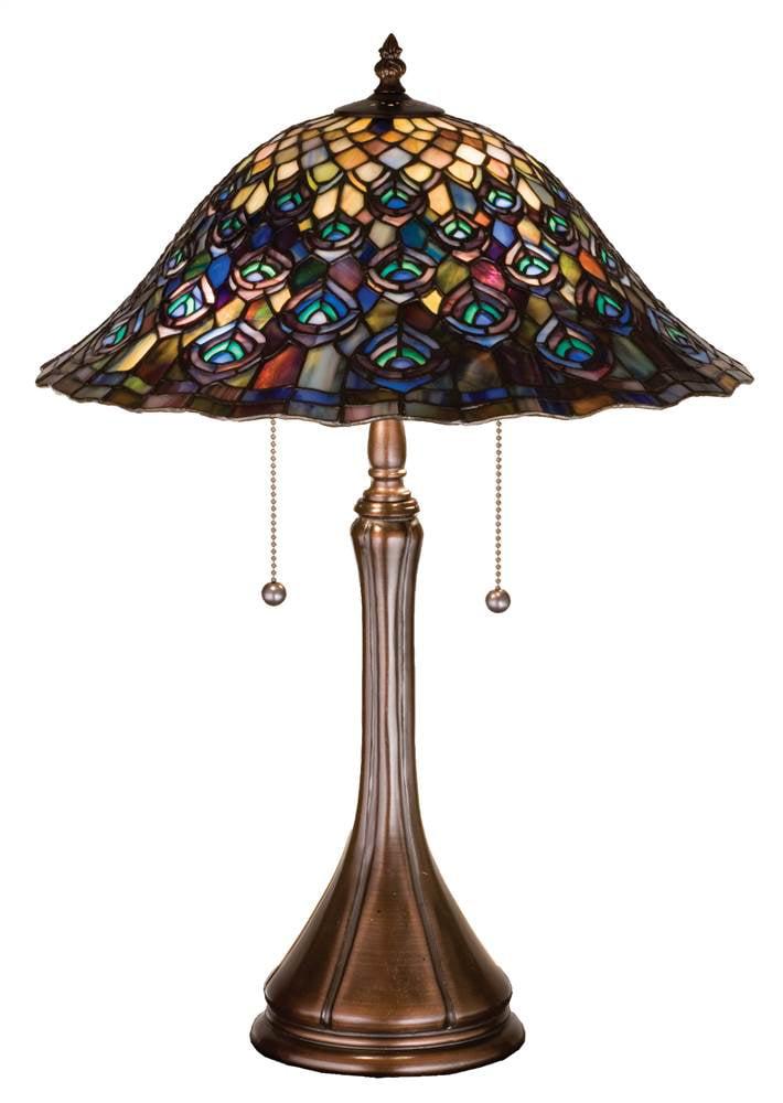 St. Louis Blues Inspired 2-Light Stained Glass Table Lamp in Bronze