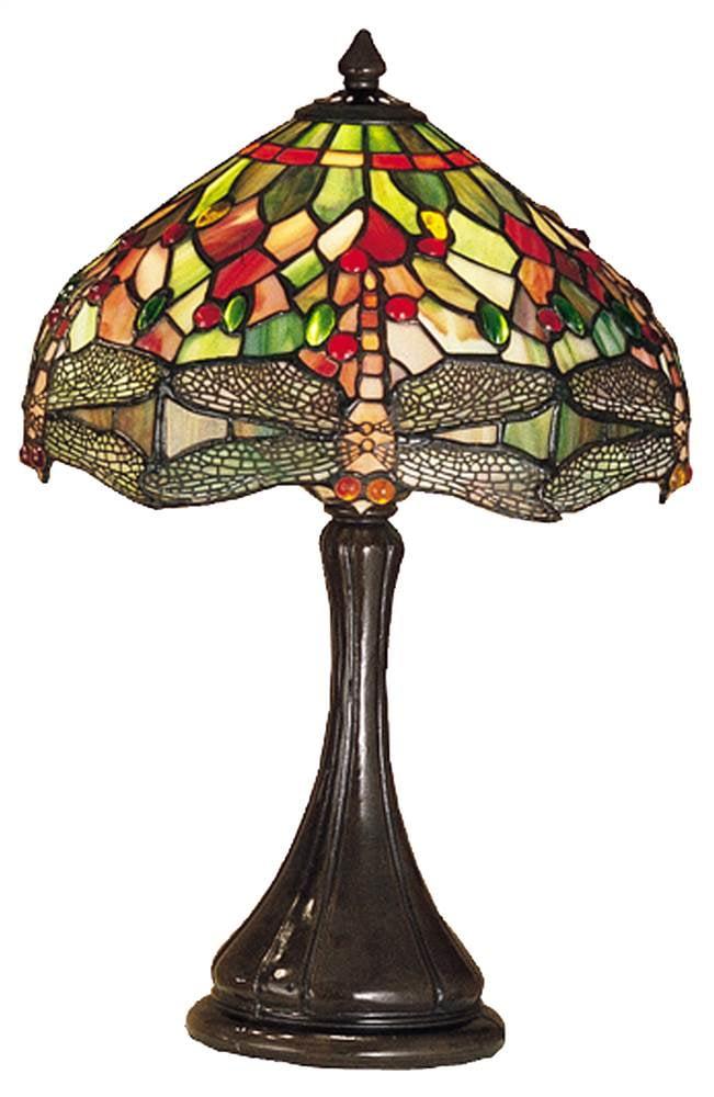 Diving Dragonflies Stained Glass Accent Table Lamp in Mahogany Bronze