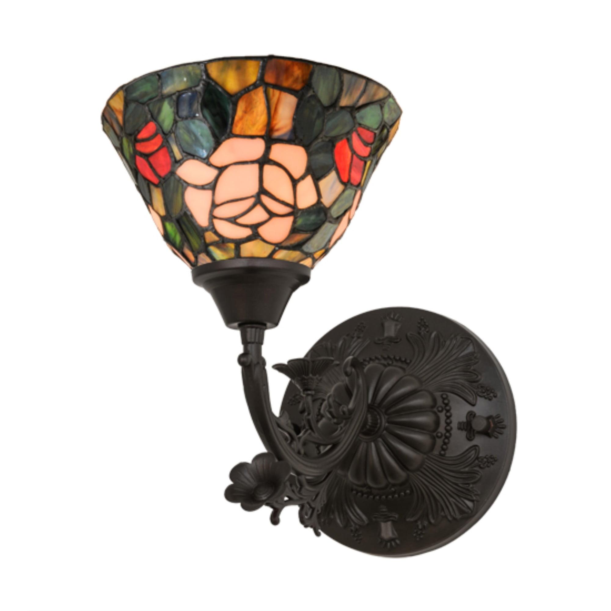 Tiffany Rosebush Stained Glass 14" Bronze Black Sconce