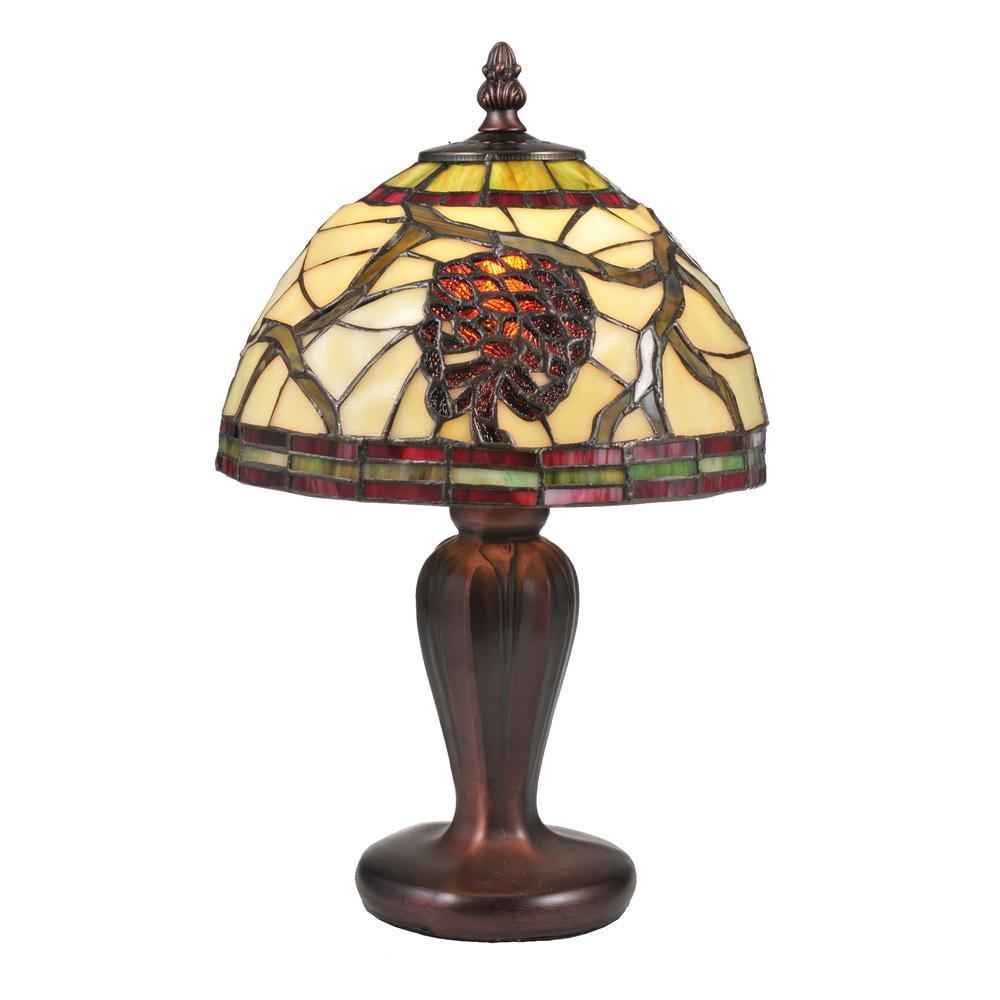 Pinecone Elegance 13" Stained Glass & Bronze Table Lamp