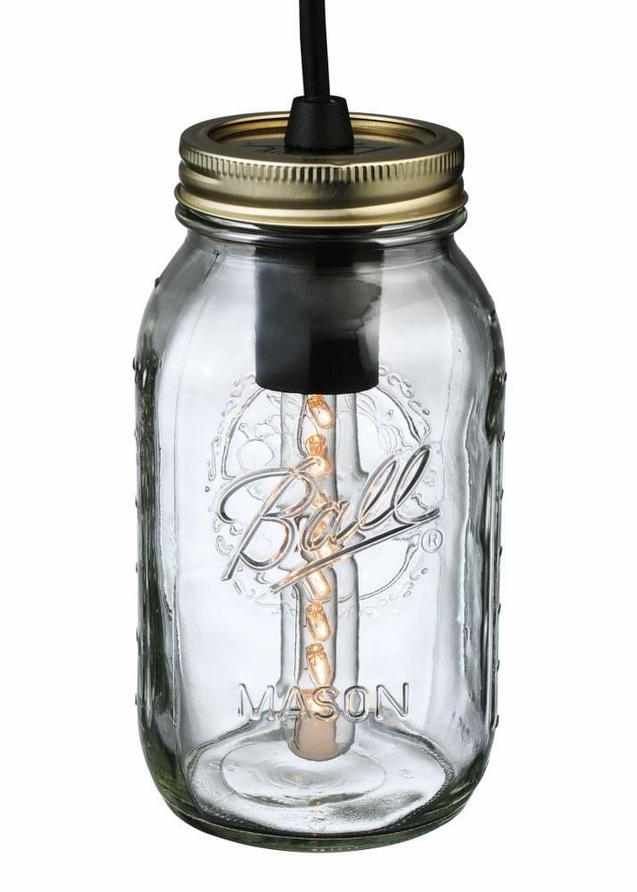 Rustic Mason Jar Quart Mini Pendant in Black and Clear Glass