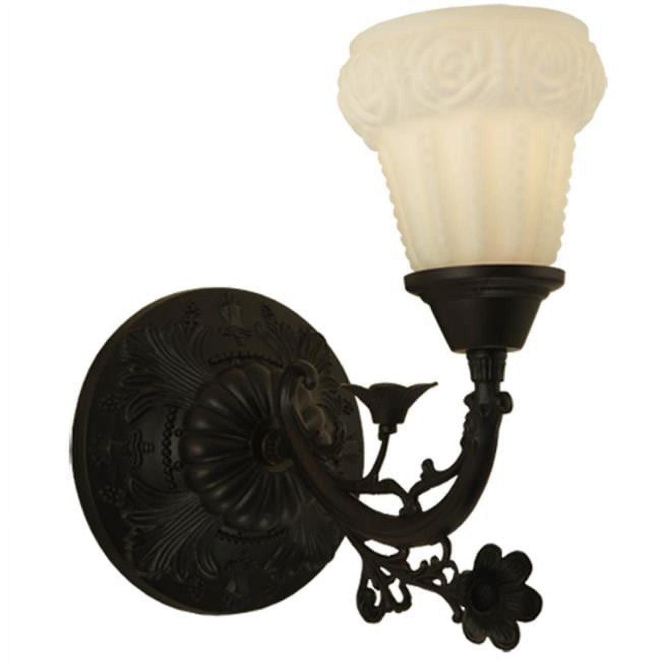 White Satin Art Glass Rose Bronze Wall Sconce