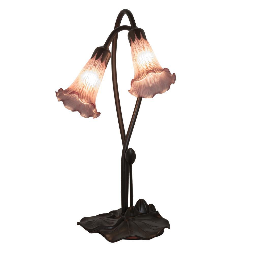 Meyda Tiffany 13209 Cranberry Pond Lily - 2 Light Accent Lamp   Mahogany Bronze Finish with Pink/Mauve Glass