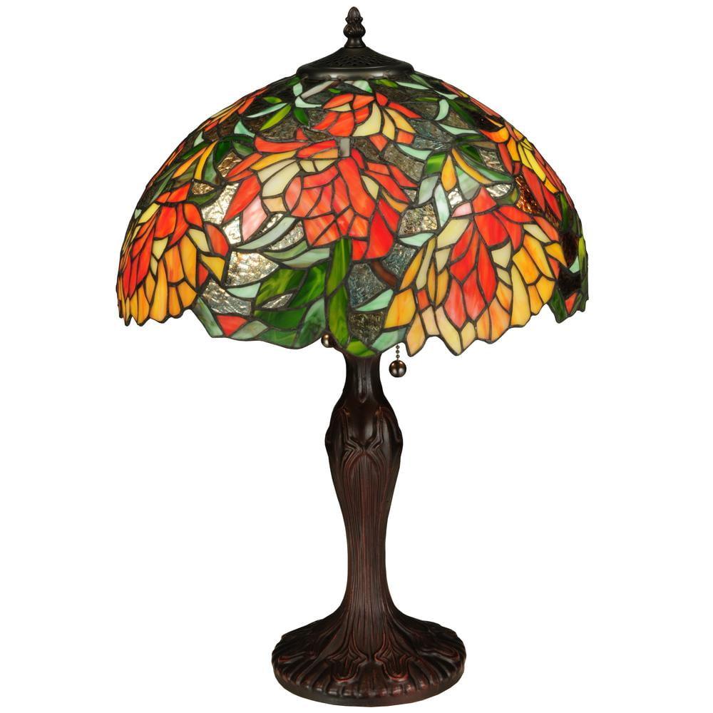 Multicolor Stained Glass Floral Table Lamp with Bronze Base