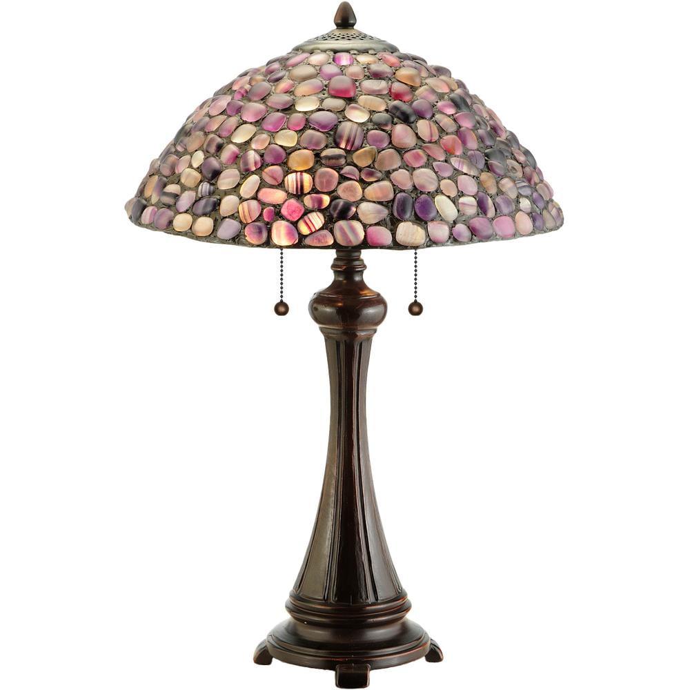 25" Mahogany Bronze Stained Glass Table Lamp with Dual Lights