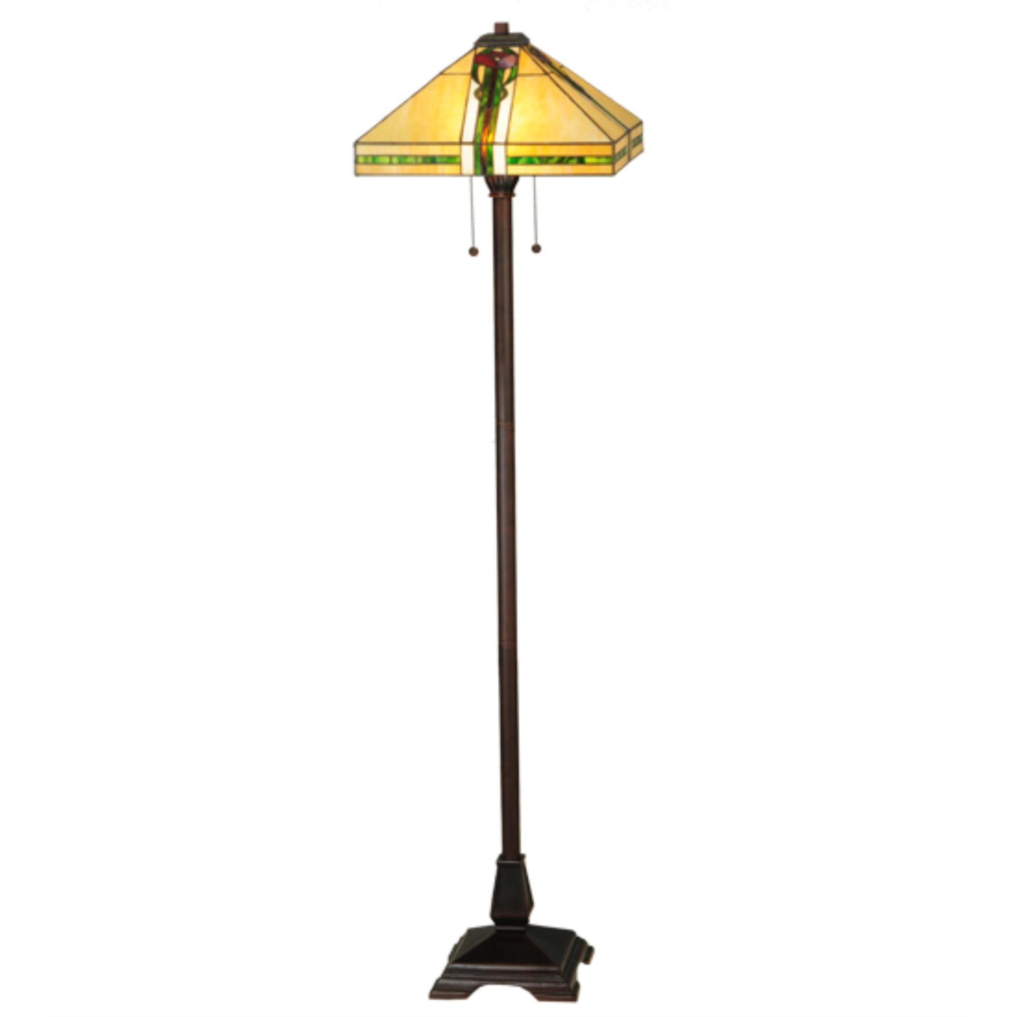 Meyda 22" Bronze Parker Poppy Stained Glass Floor Lamp