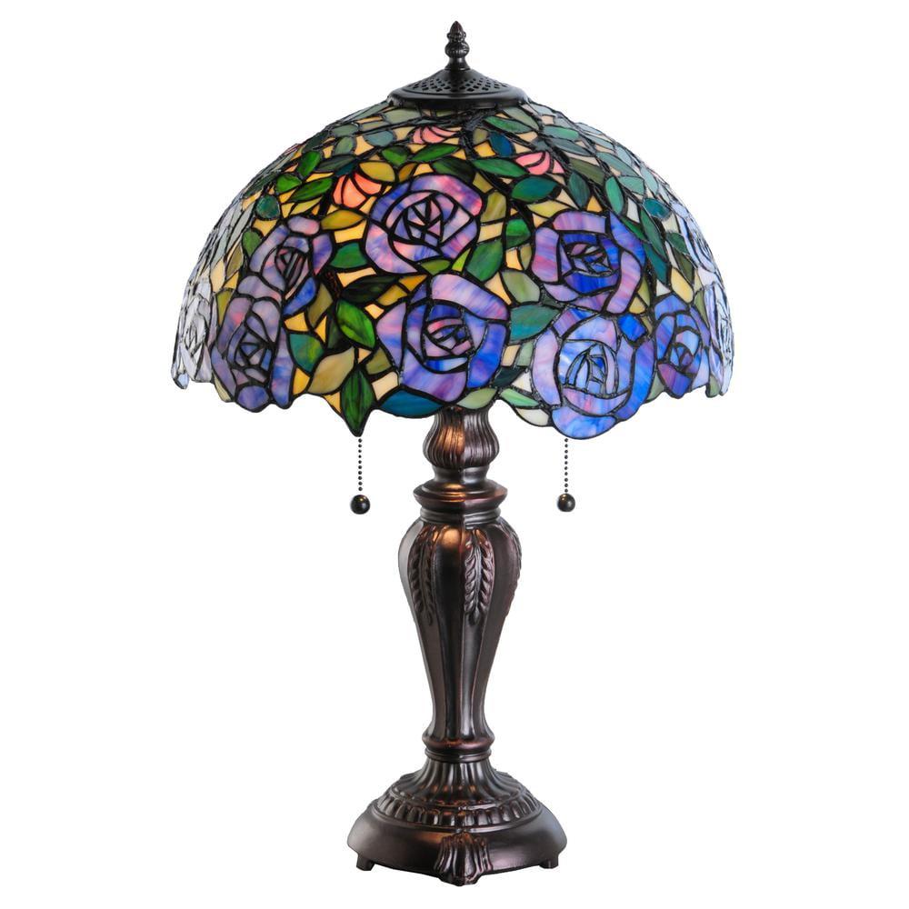 24" Multicolor Stained Glass and Bronze Table Lamp