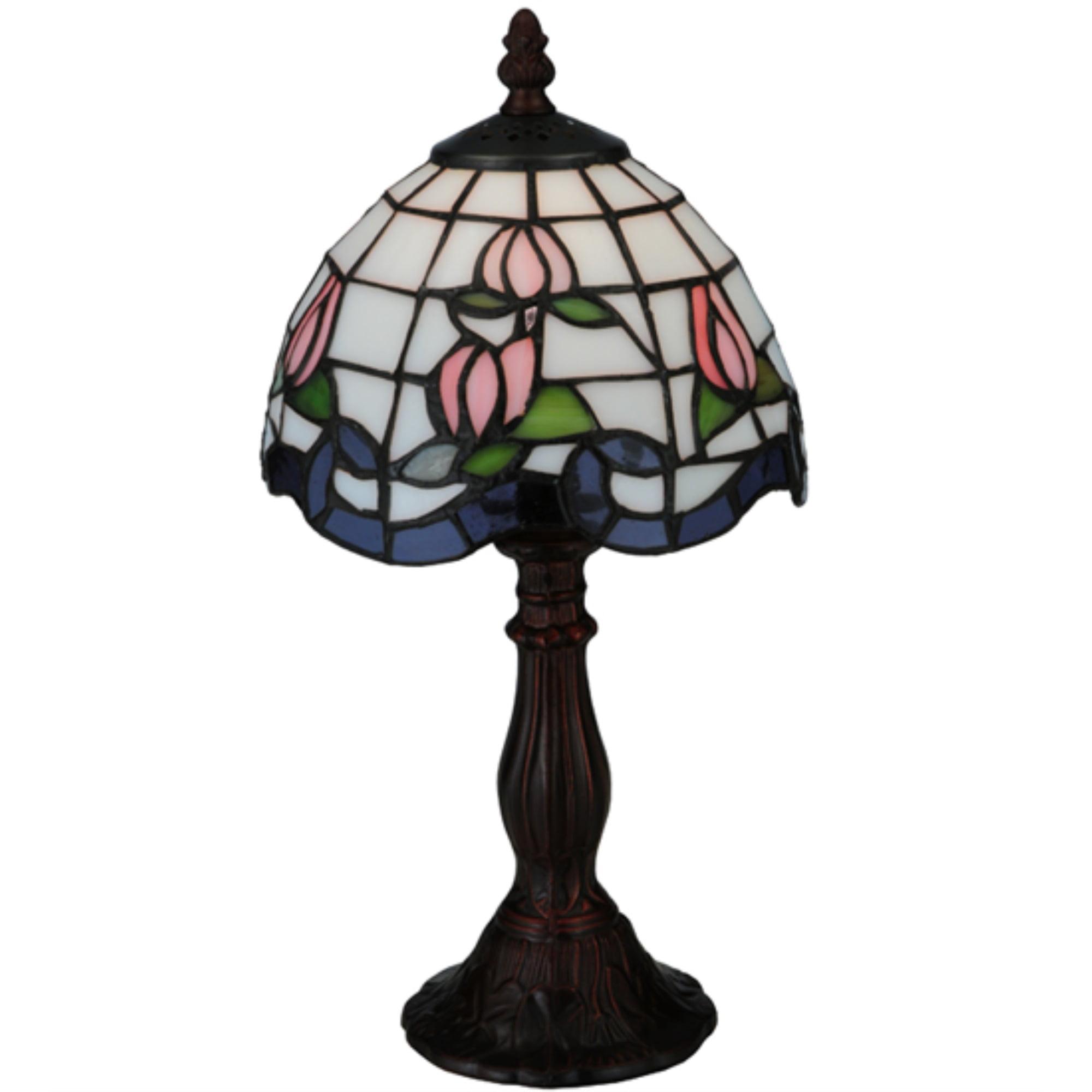 Elegant Roseborder Mini Stained Glass White Table Lamp