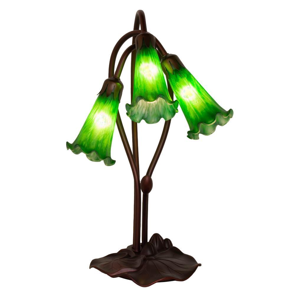 Emerald Green Pond Lily 3-Light Mahogany Bronze Accent Lamp