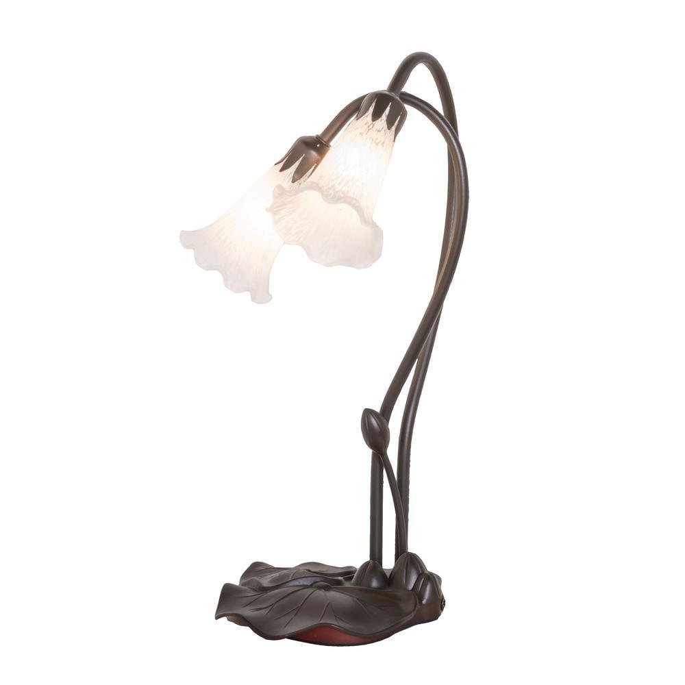 Meyda 16" White Pond Lily 2-Light Mahogany Bronze Accent Lamp