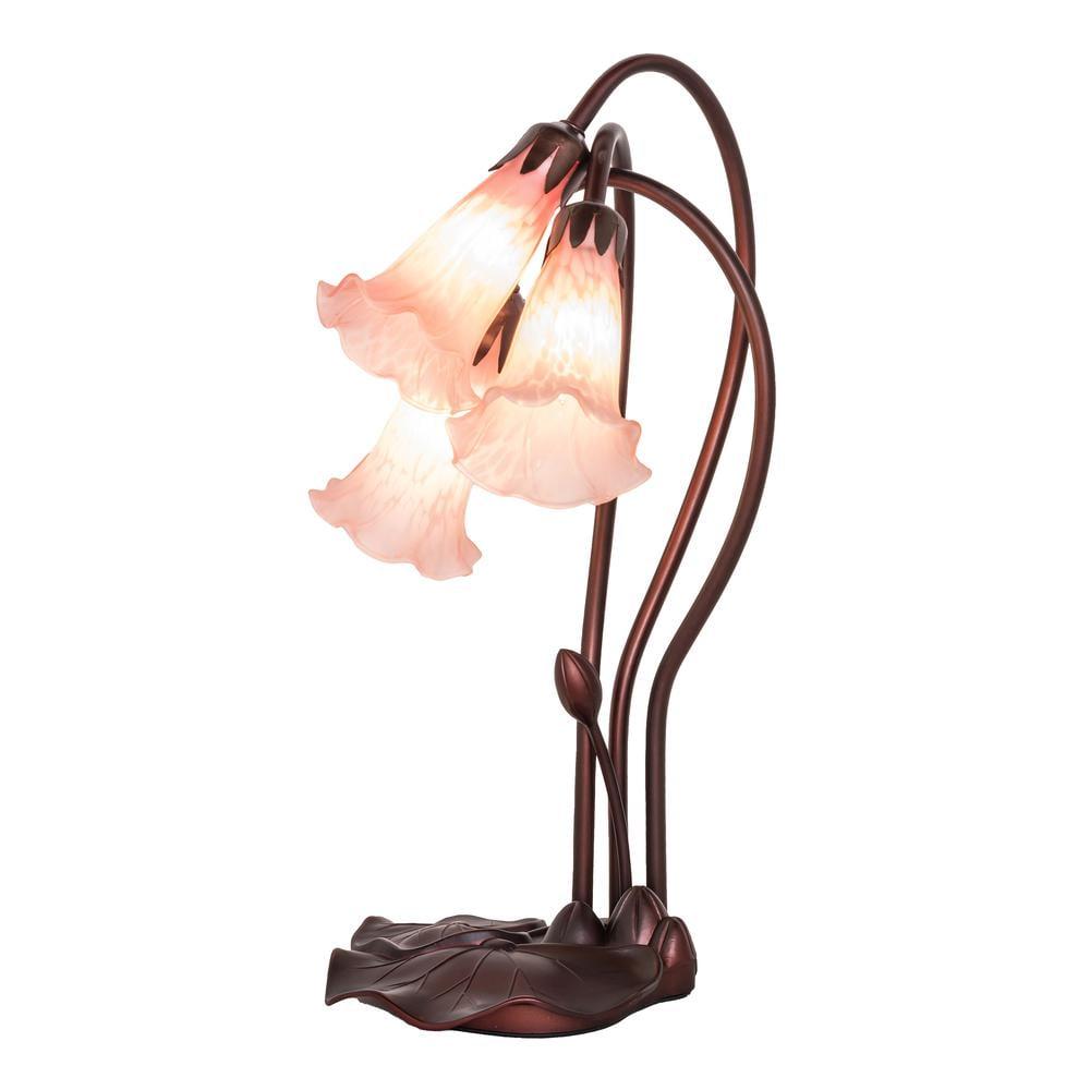 16" Pink Stained Glass 3-Light Lily Accent Lamp