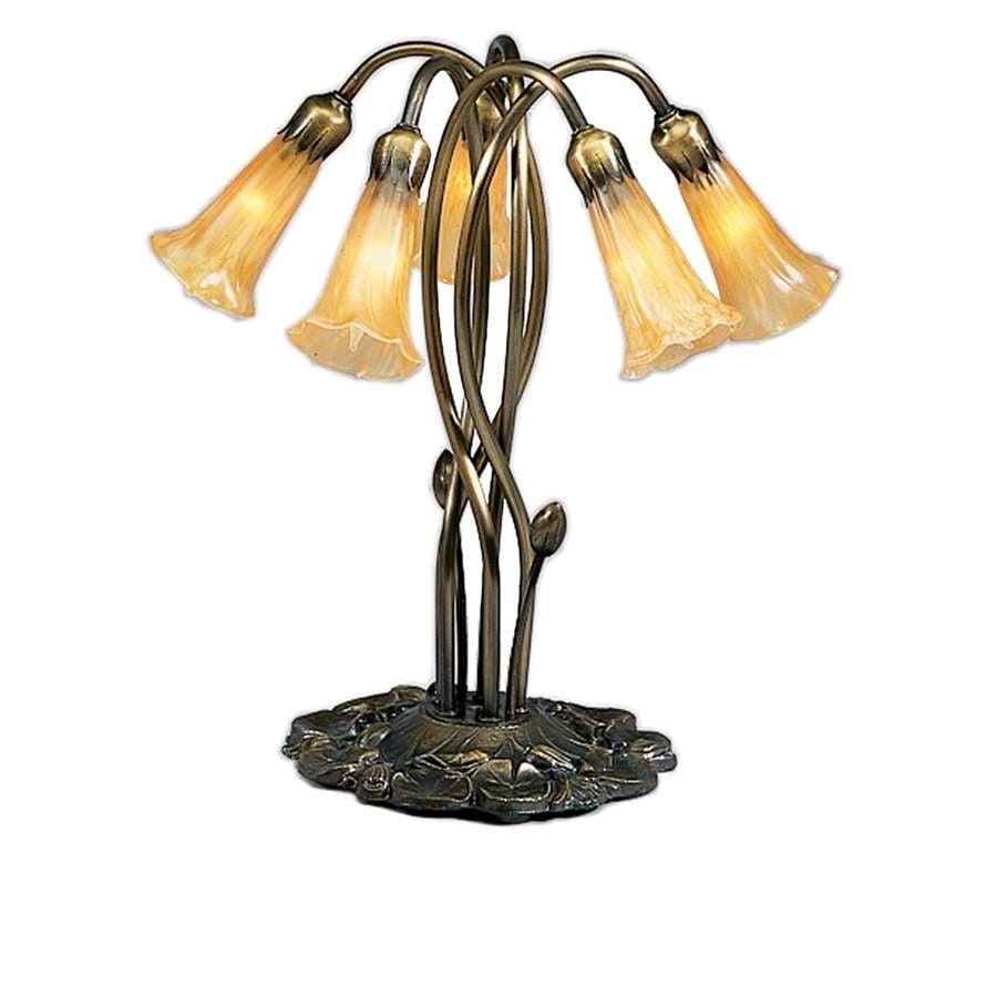 Amber Pond Lily 5-Light Art Nouveau Accent Lamp in Mahogany Bronze