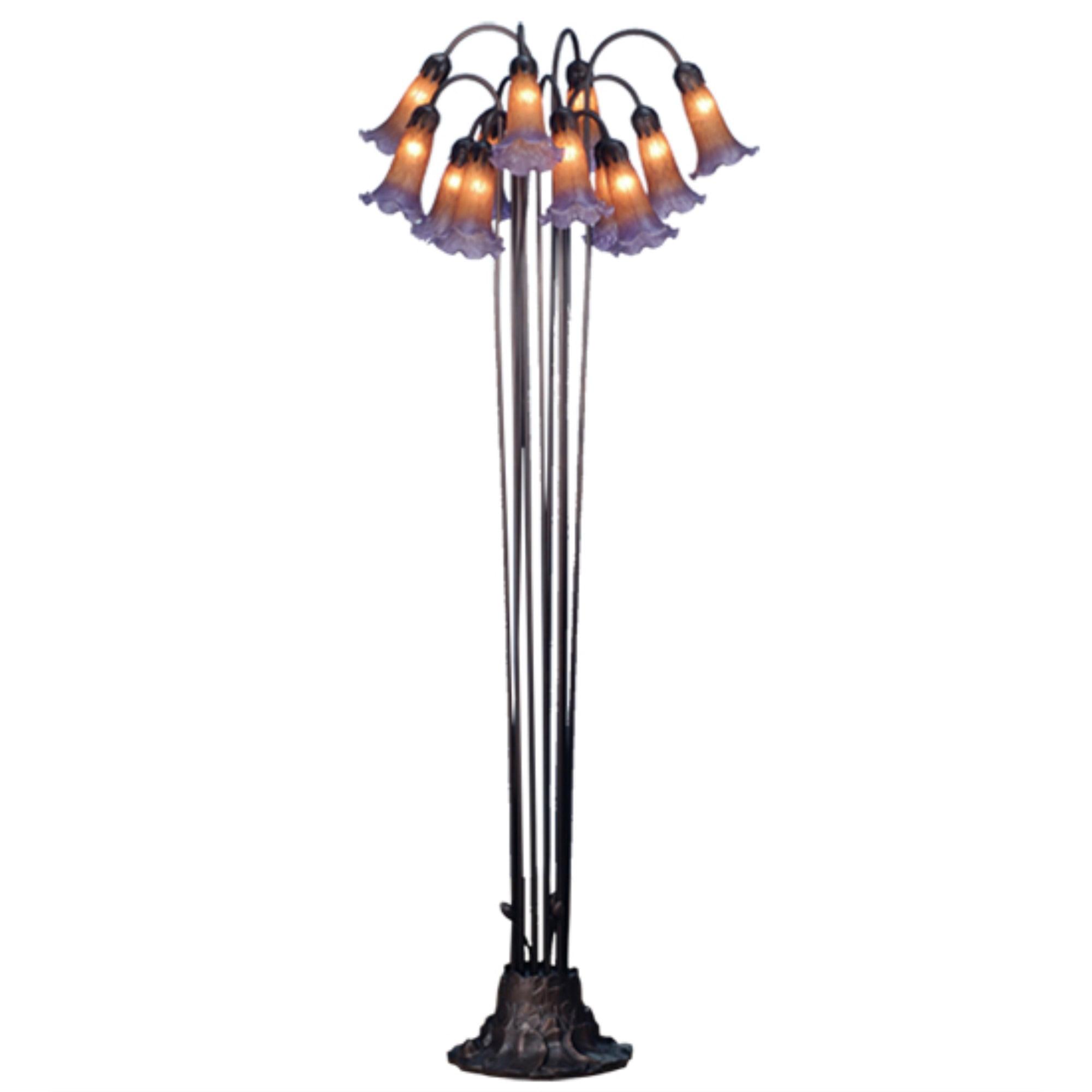 Amethyst Tipped Amber Glass 12-Light Lily Pad Floor Lamp in Mahogany Bronze