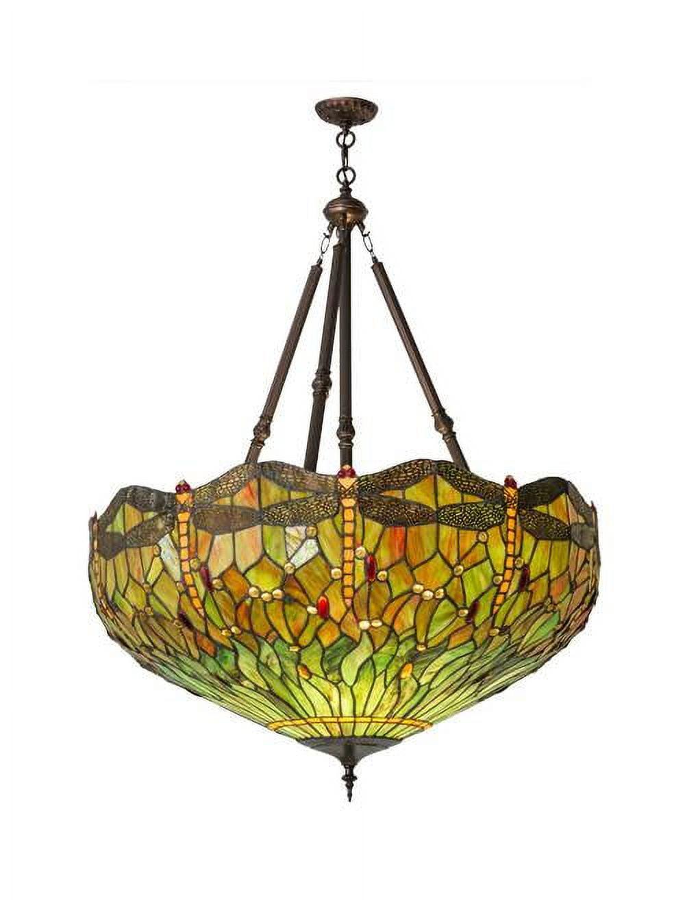 Antique Tiffany Style Stained Glass Dragonfly Pendant Light