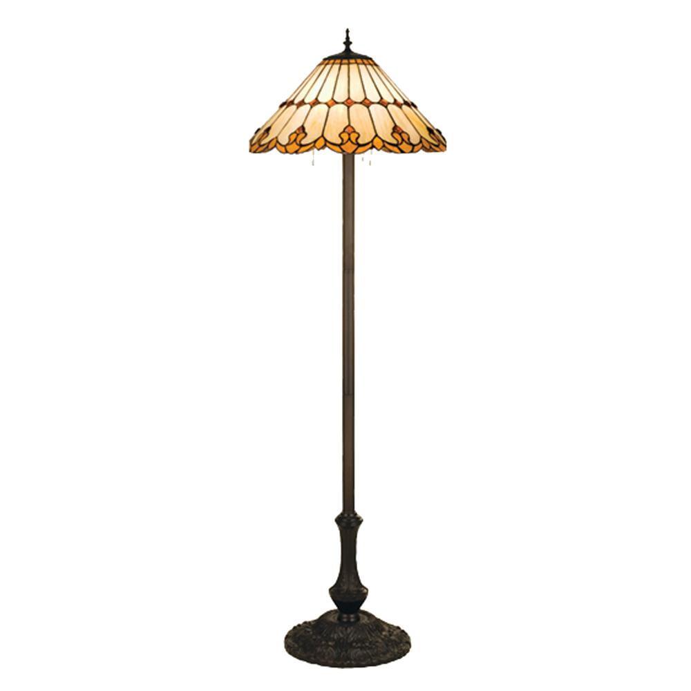 Elegant Bronze 3-Light Floor Lamp with Stained Glass Shade