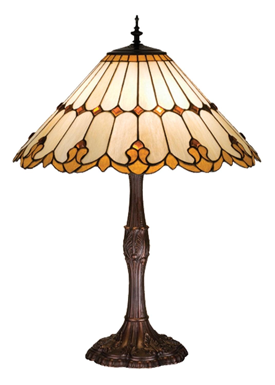 Nouveau Cone Stained Glass 3-Light Table Lamp in Beige Hag Amber