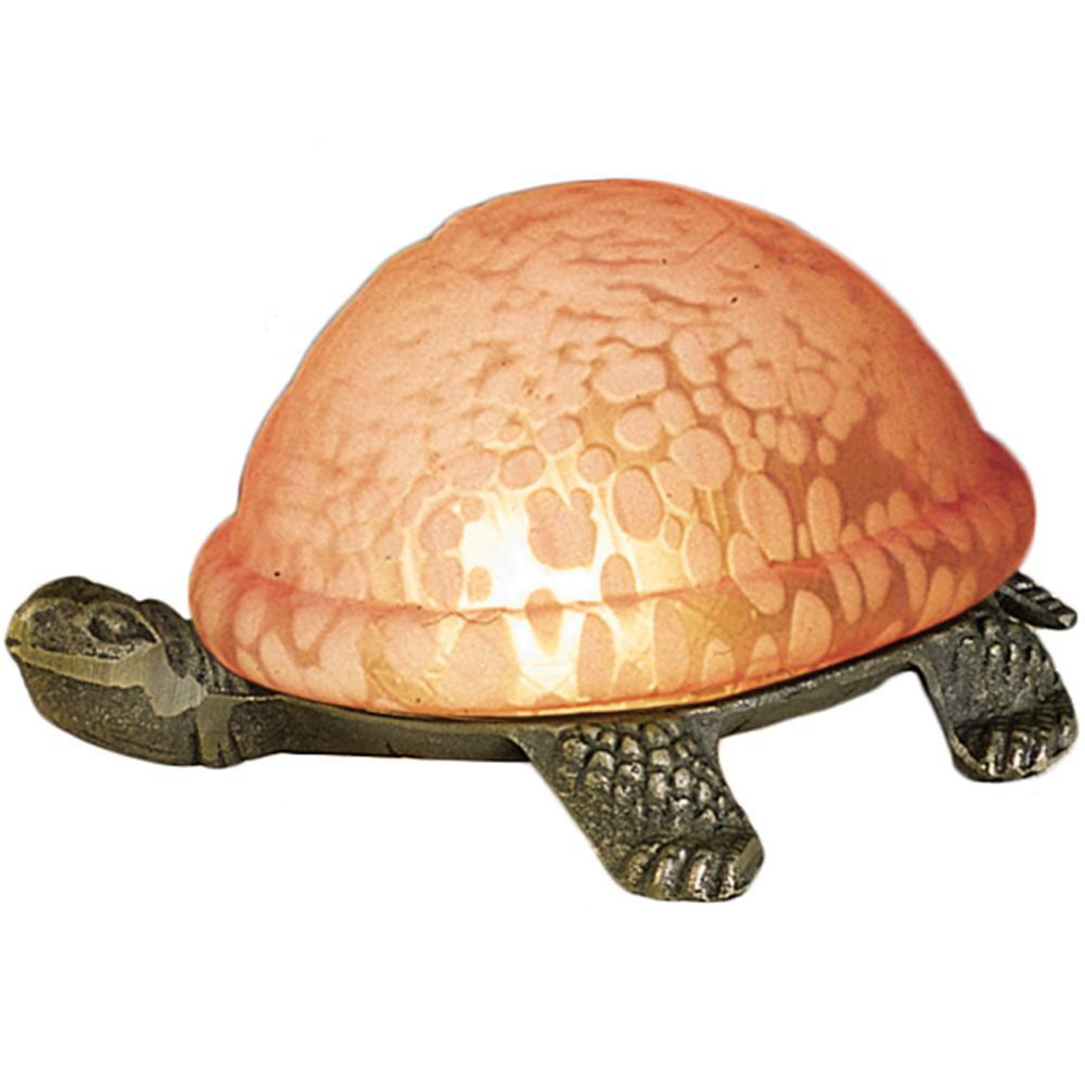 Rosy Pink Mottled Stained Glass Turtle Accent Lamp