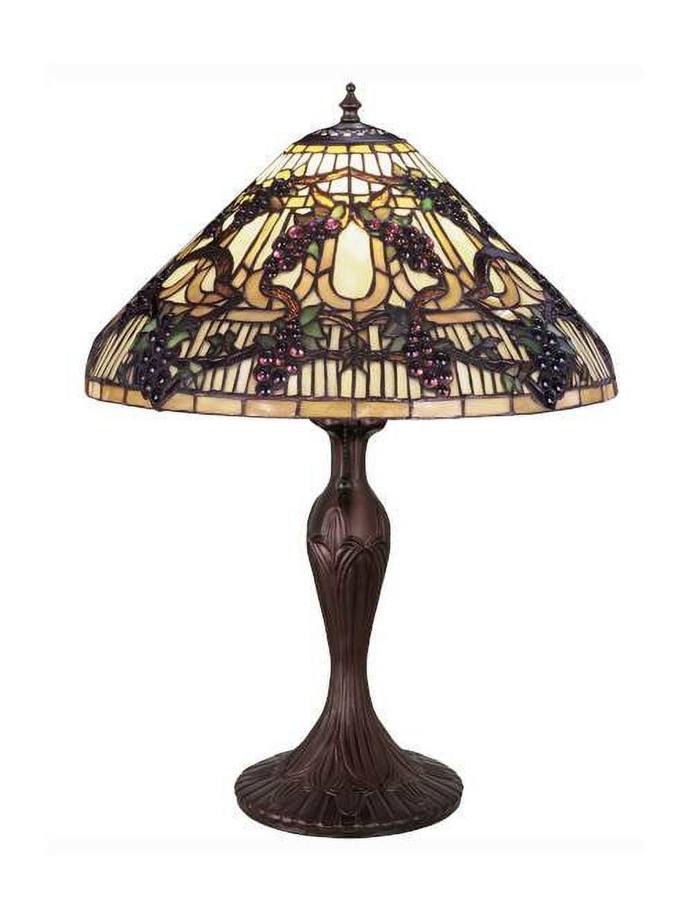 Beige & Purple Stained Glass Table Lamp with Bronze Base