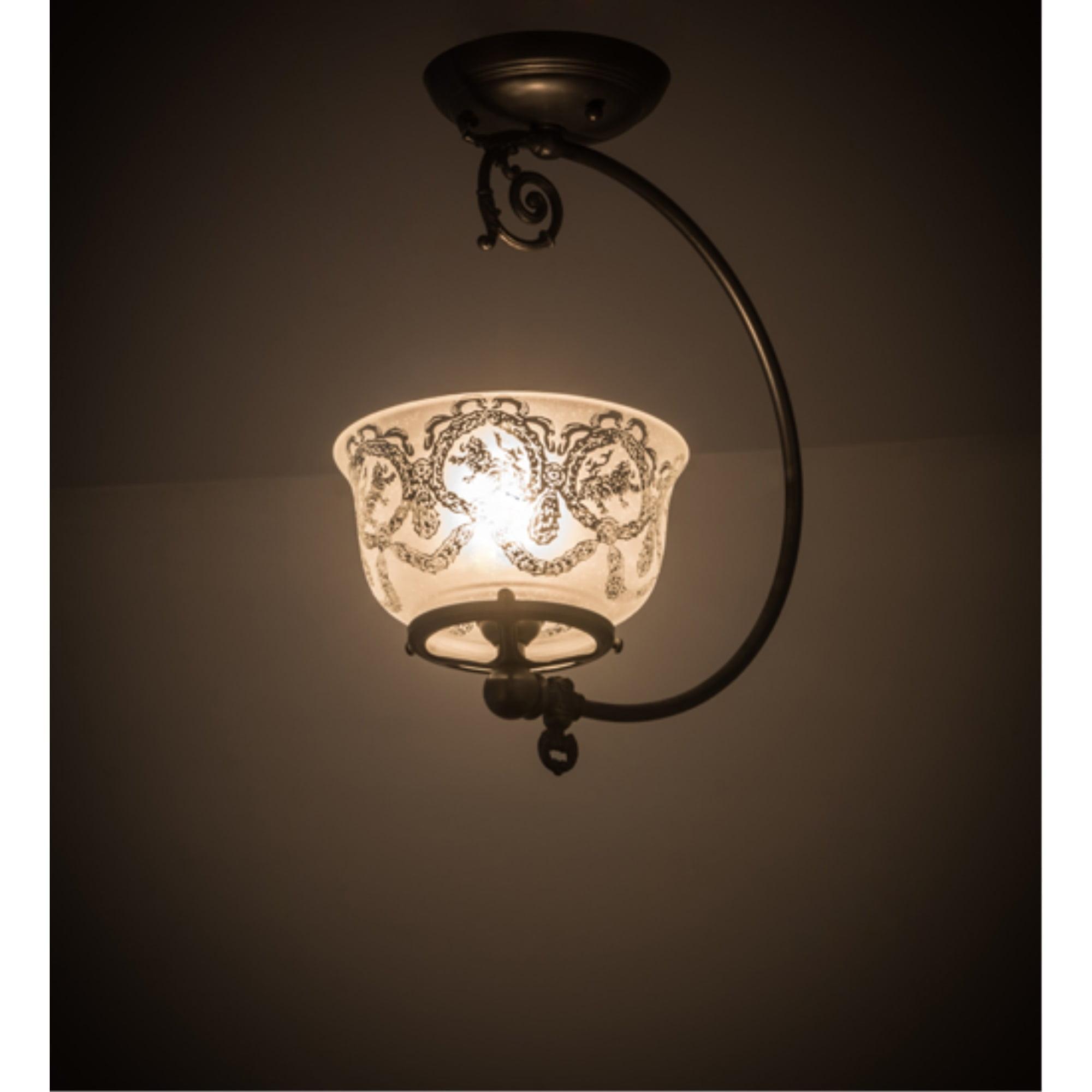 Craftsman Brown Copper and White Glass LED Semi-Flush Mount