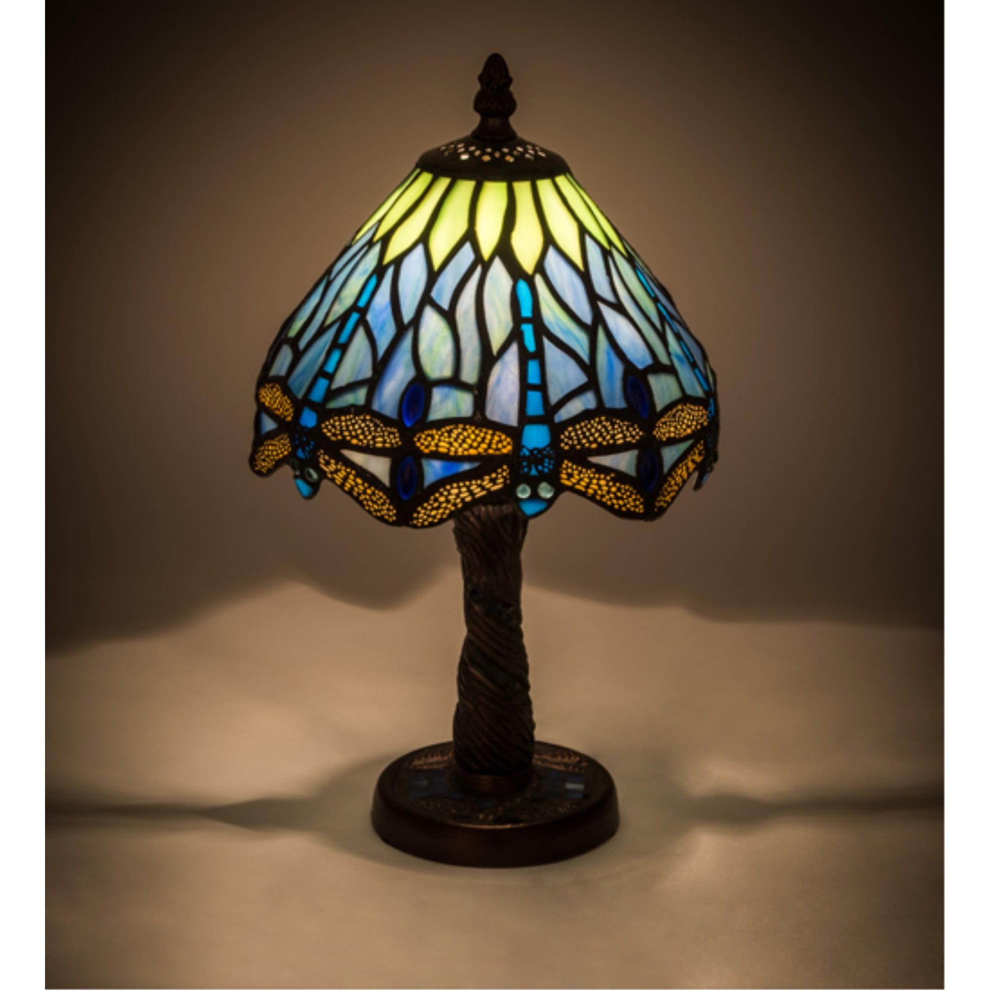 Meyda Tiffany 26617 Hanginghead Dragonfly 1 Light Stained Glass / Tiffany Accent Table