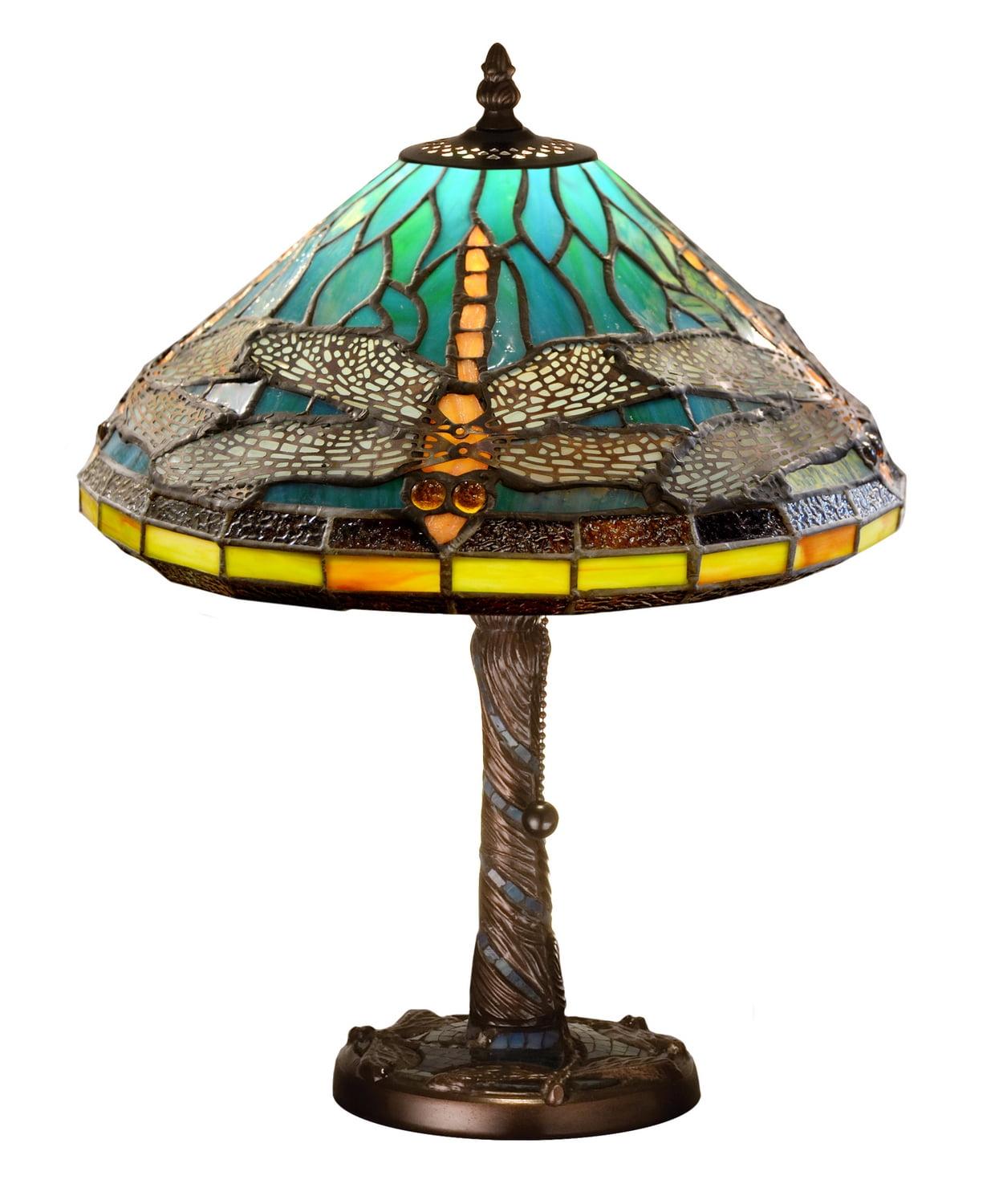 Twilight Dragonfly 16" Blue/Amber Stained Glass Table Lamp