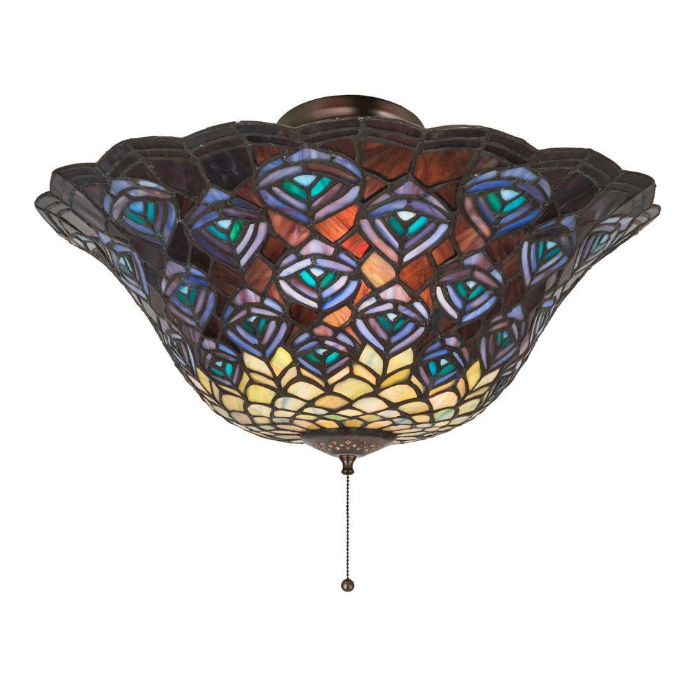 Meyda Tiffany 27435 Tiffany Peacock Feather 3 Light 16" Wide Flush Mount Ceiling Fixture -