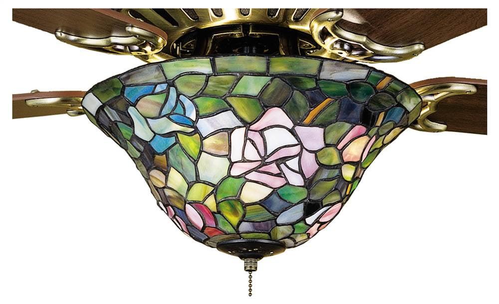 Meyda 12" Tiffany Rosebush Stained Glass Fan Light Fixture