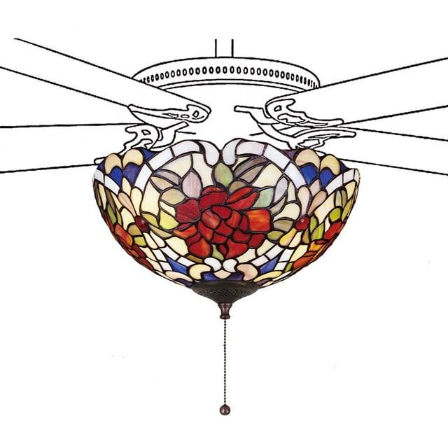Meyda Tiffany 27458 Renaissance Rose - 3 Light Fan Light Kit   Ruby/Mauve/Beige/White Finish