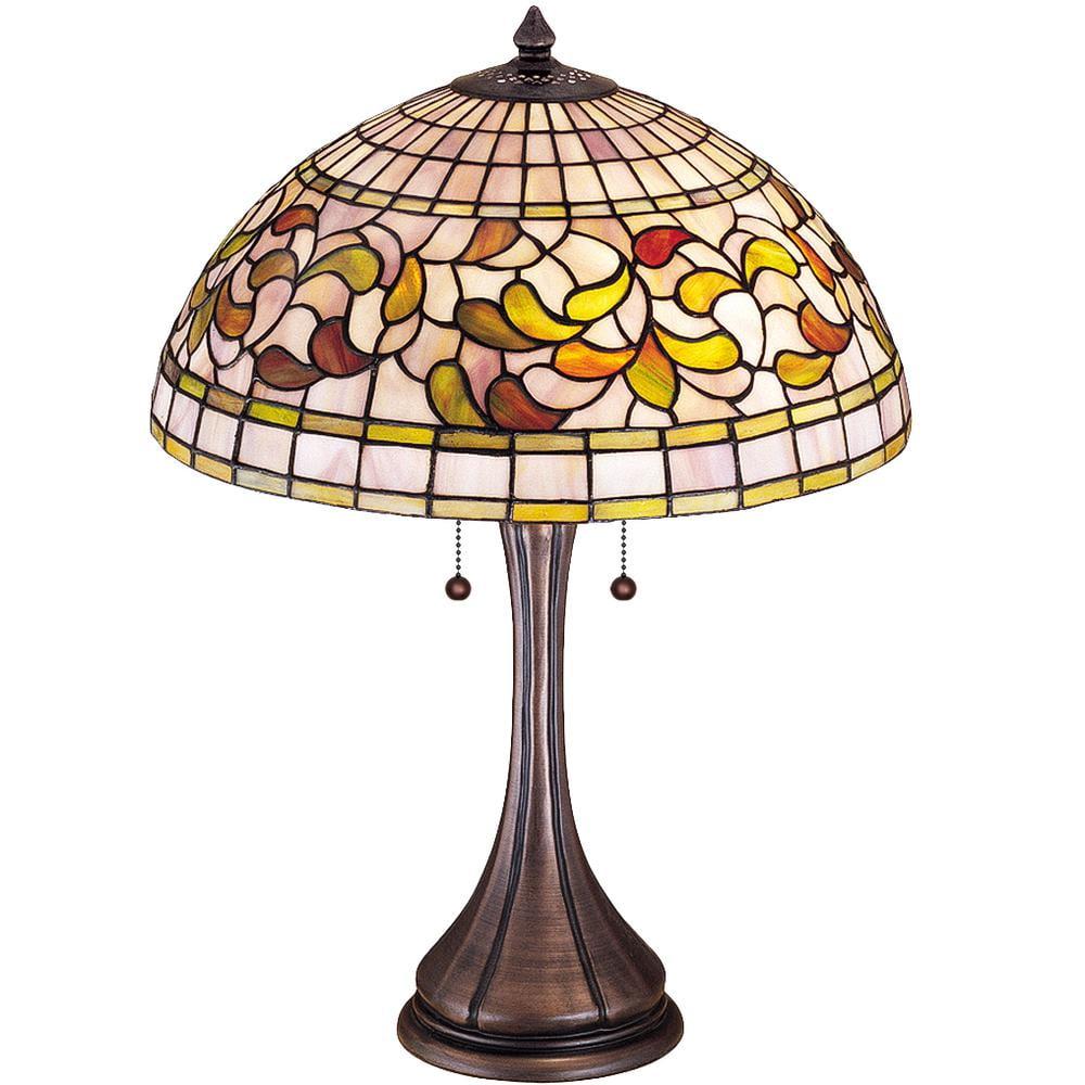 Autumn Gold & Moss Green Stained Glass 2-Light Outdoor Table Lamp