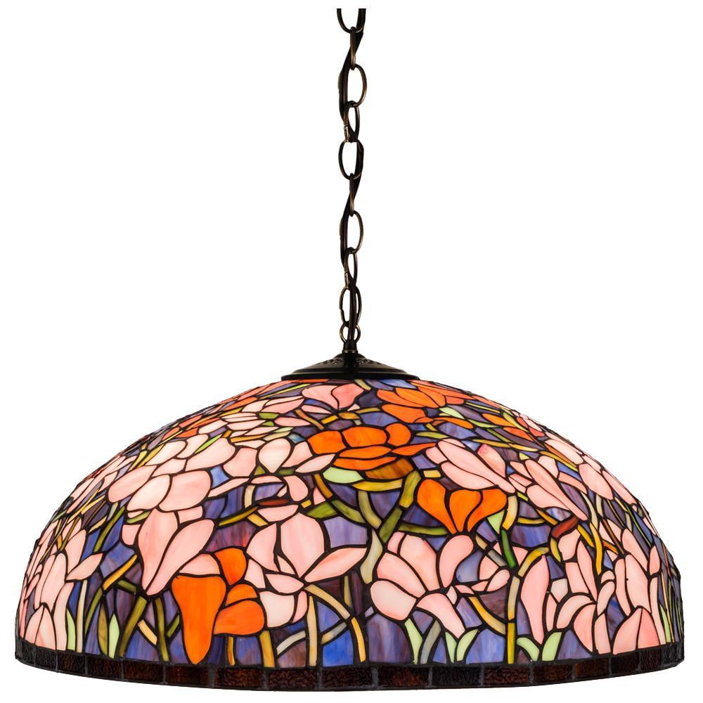 Magnolia Azure 3-Light Mahogany Bronze Pendant with Multi-Hued Glass