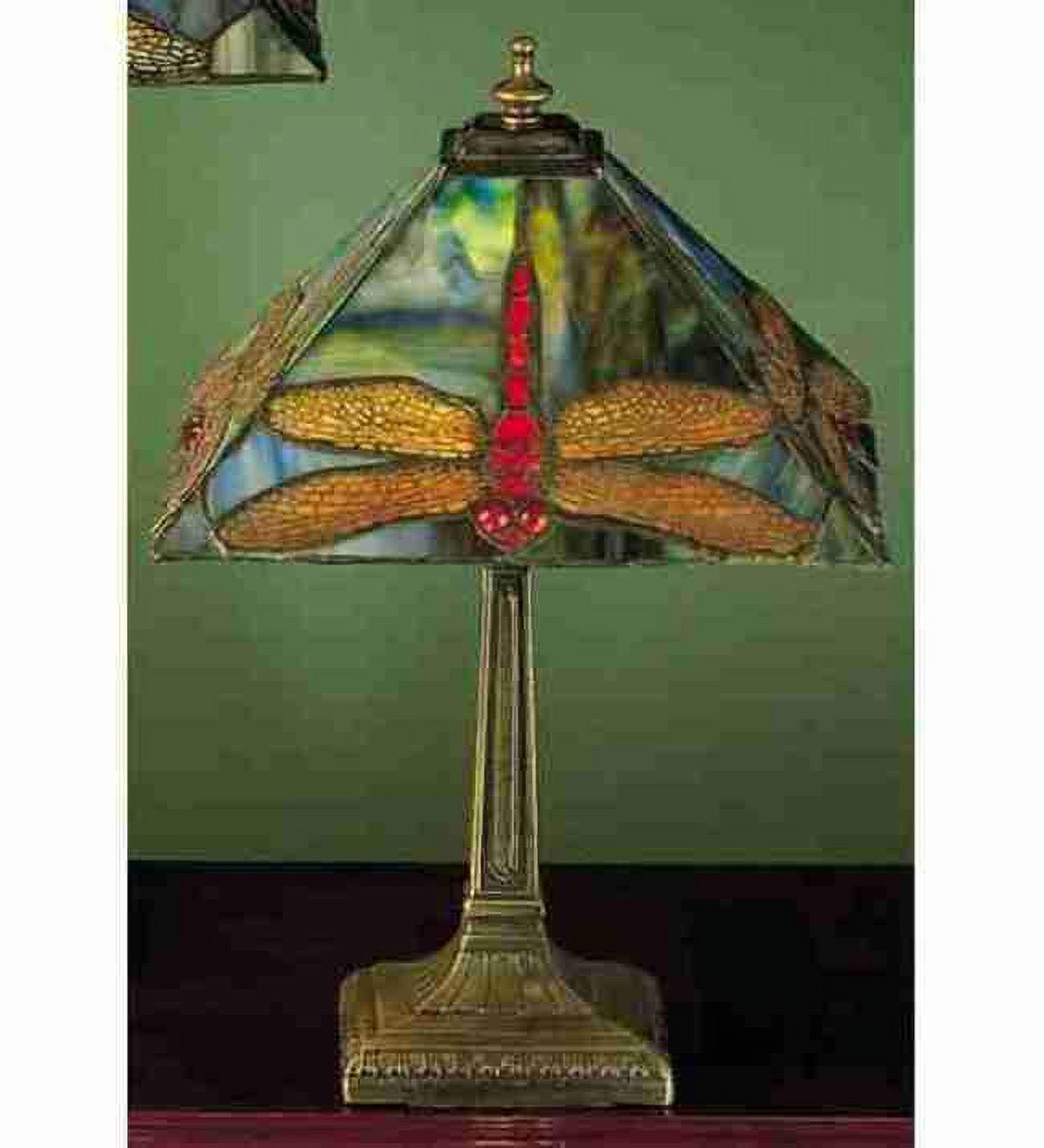 Scarlet Dragonfly Stained Glass & Bronze Accent Table Lamp