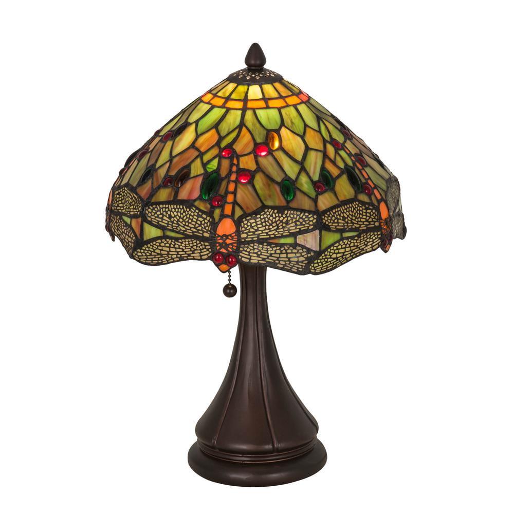 Diving Dragonflies Stained Glass Accent Table Lamp in Mahogany Bronze