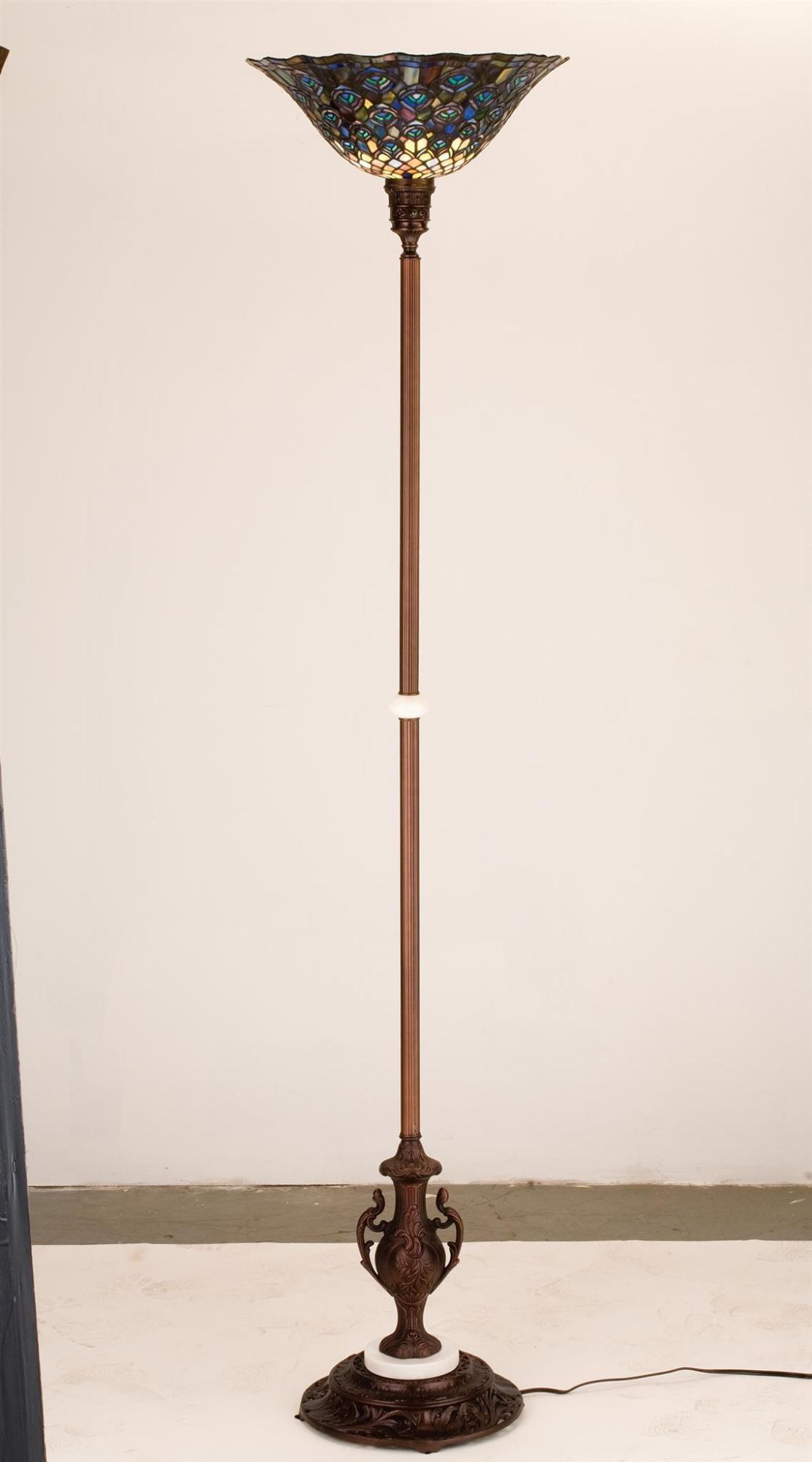 Elegant Bronze St. Louis Blues Stained Glass Torchiere Floor Lamp