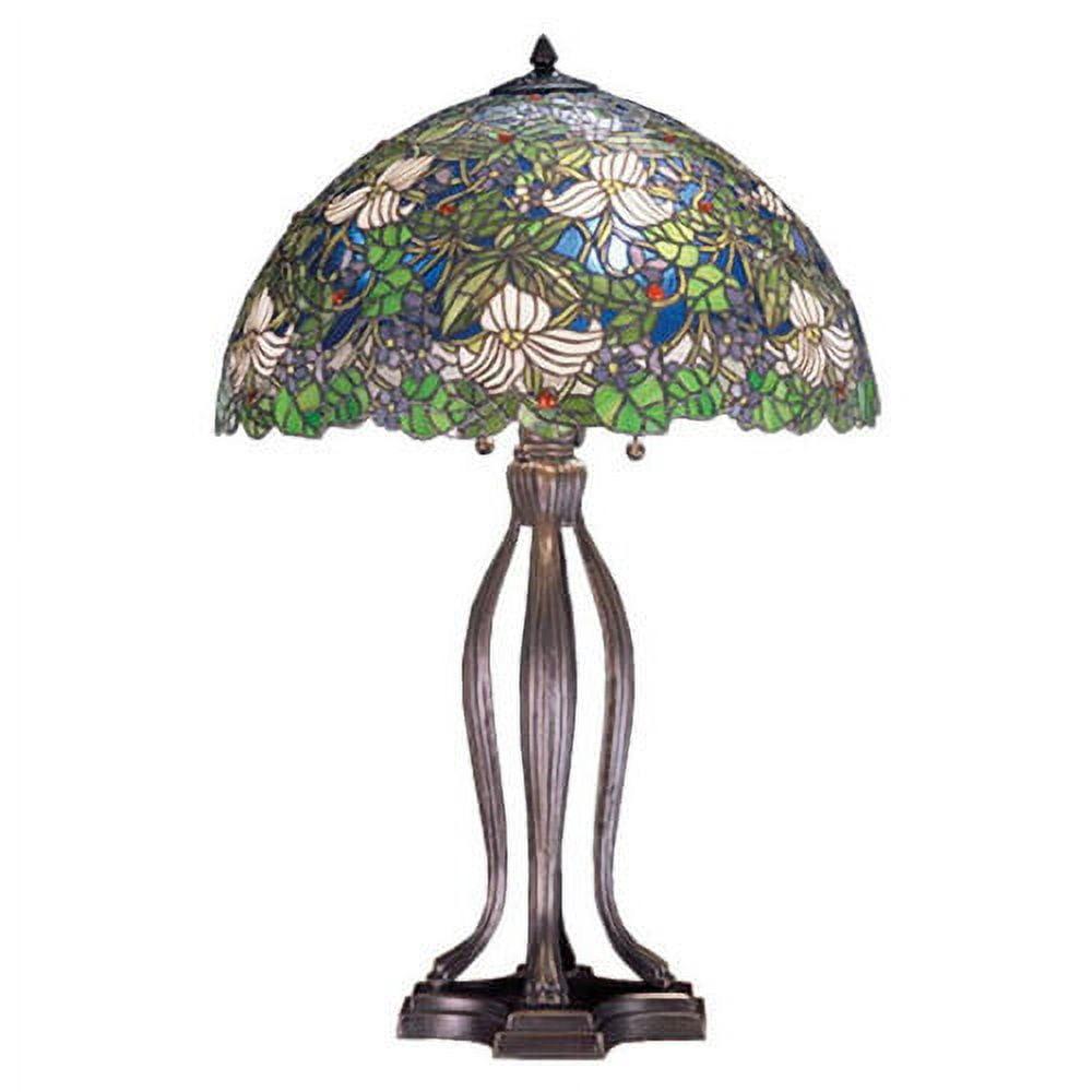 Meyda 30'' Cobalt Blue Forest Sky 3-Light Stained Glass Table Lamp