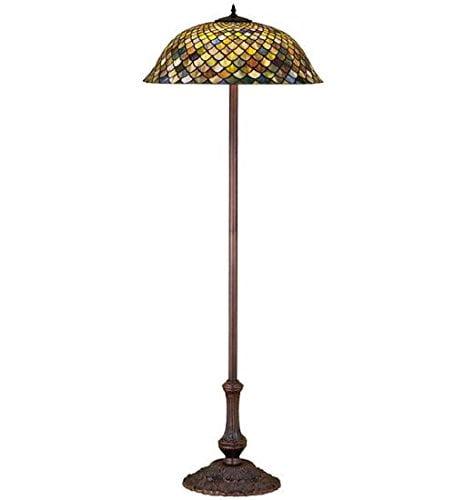 Elegant Bronze 3-Light Fishscale Stained Glass Floor Lamp