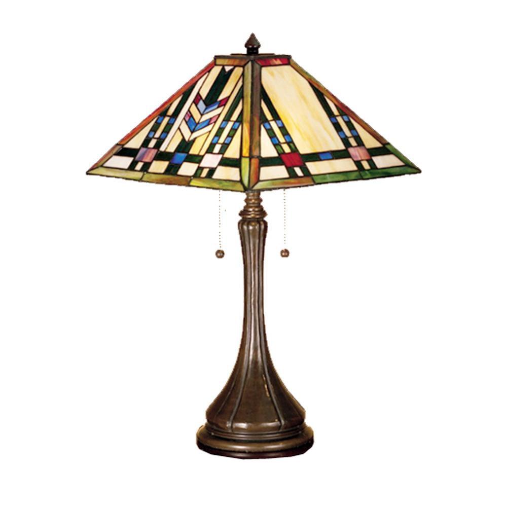 Meyda Tiffany 31249 Prairie Wheat - 2 Light Table Lamp   Mahogany Bronze Finish with Ruby/Mauve/Green/Blue/Beige Glass